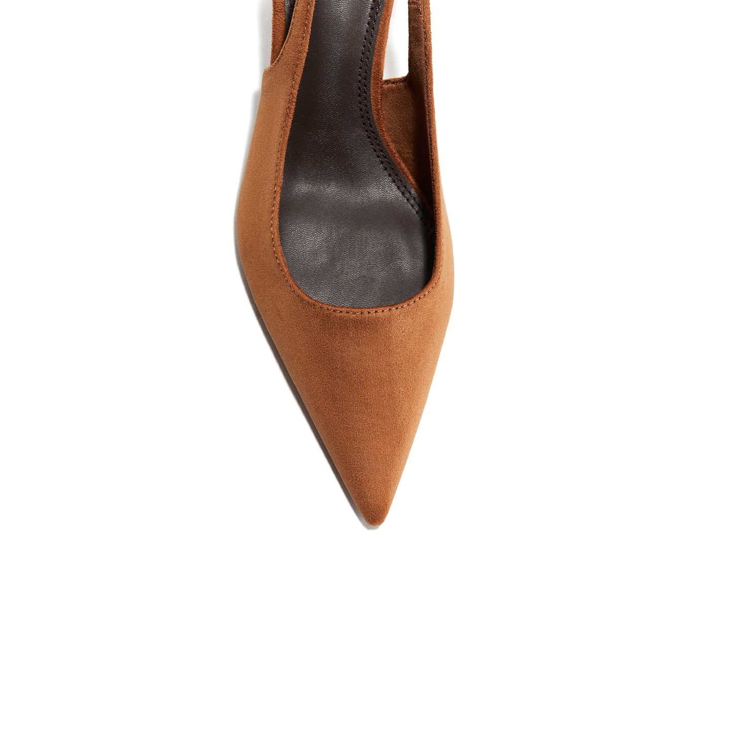 Brown Faux Suede Pointed-Toe Slingback Slip-On Kitten Heels