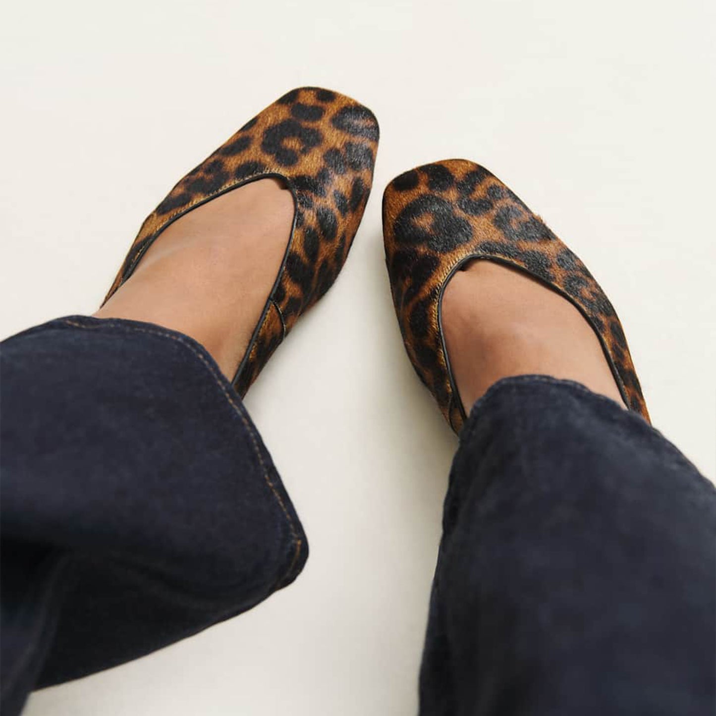 Leopard Print Pony Hair Square-Toe Classic Ballet Slip-On Flats