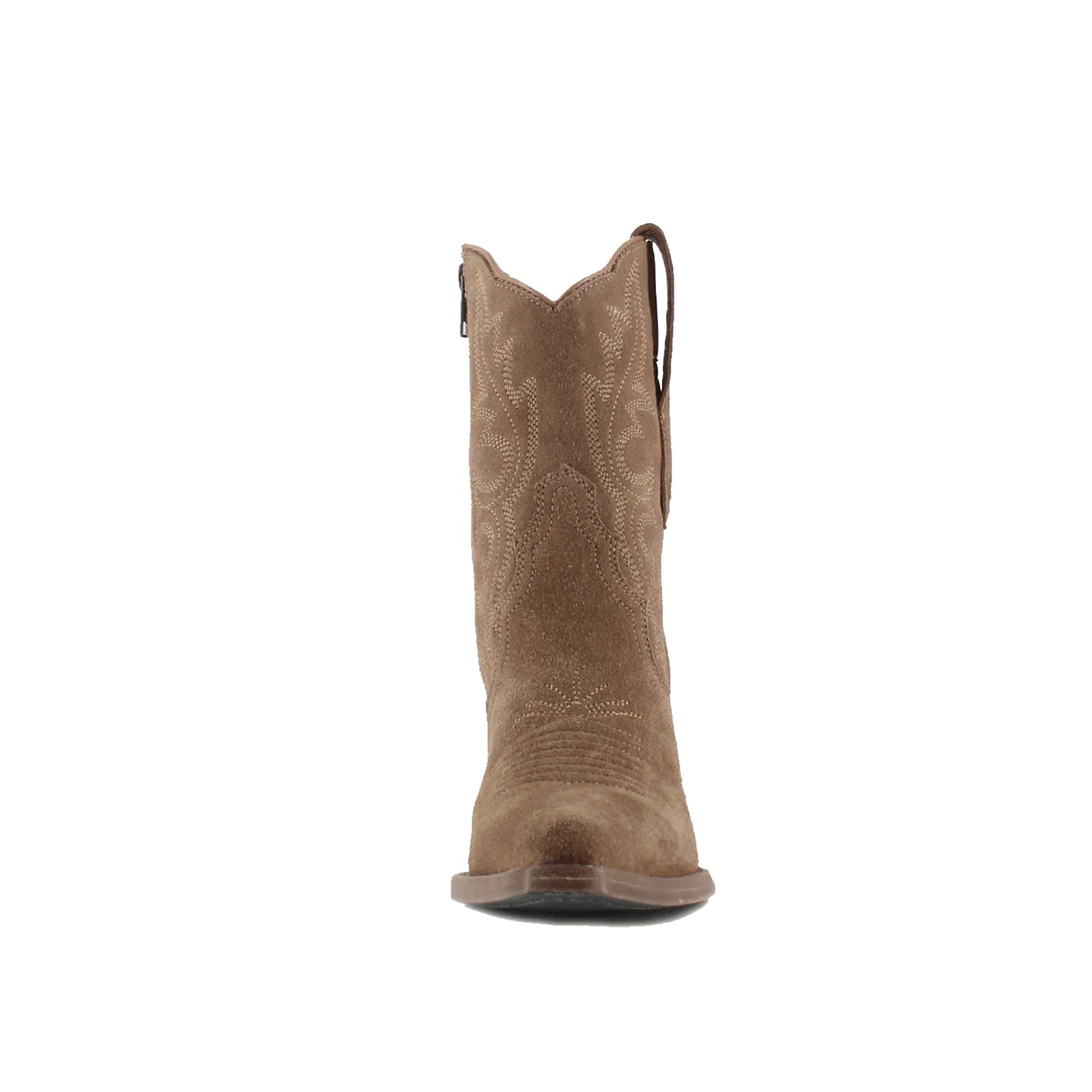 Brown Faux Suede Snip-Toe Embroidery Ankle Cowgirl Boots