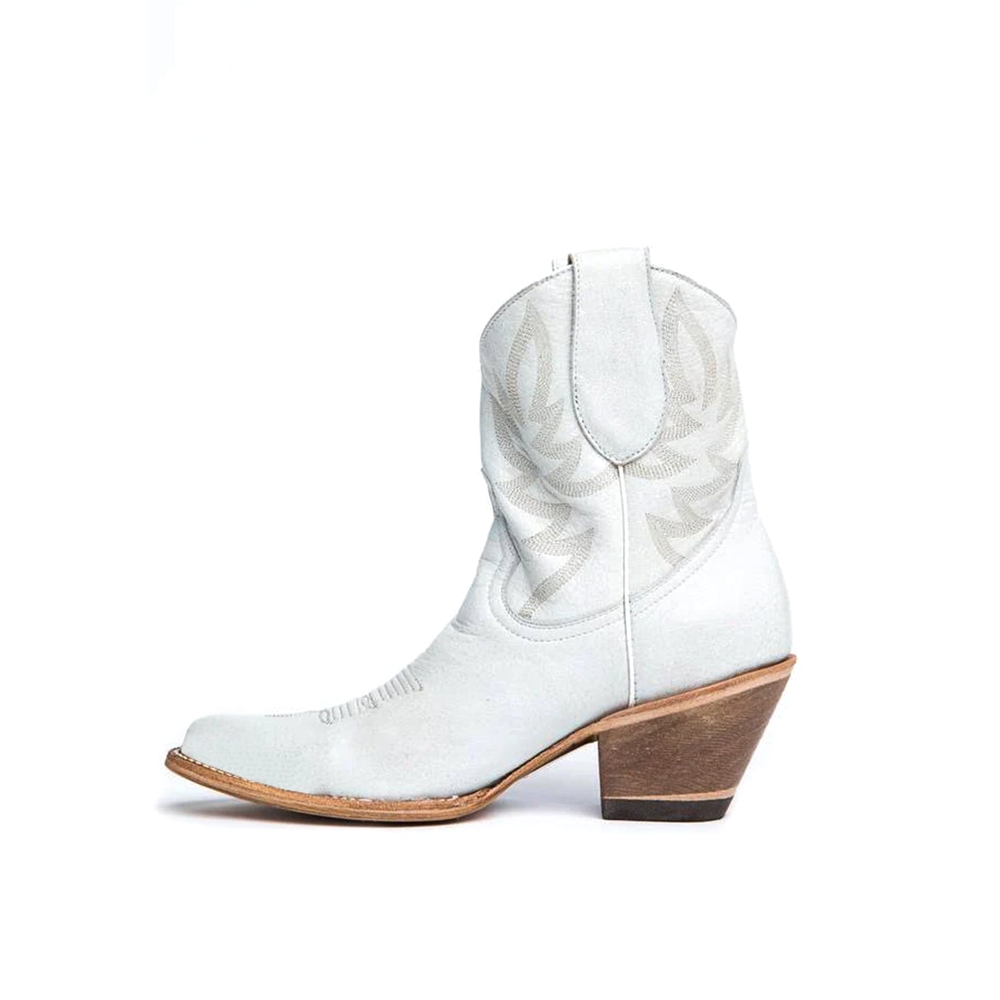 White Almond-Toe Embroidery Ankle Cowgirl Boots