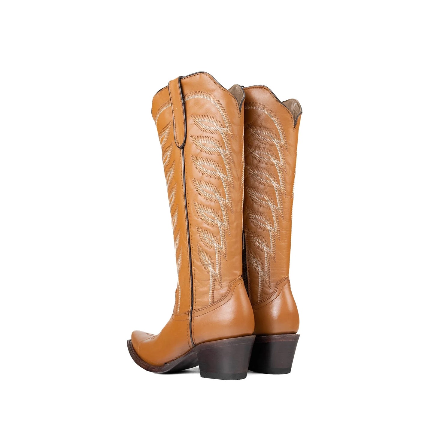 Bronze Snip-Toe Half-Zip Embroidery Knee High Cowgirl Boots