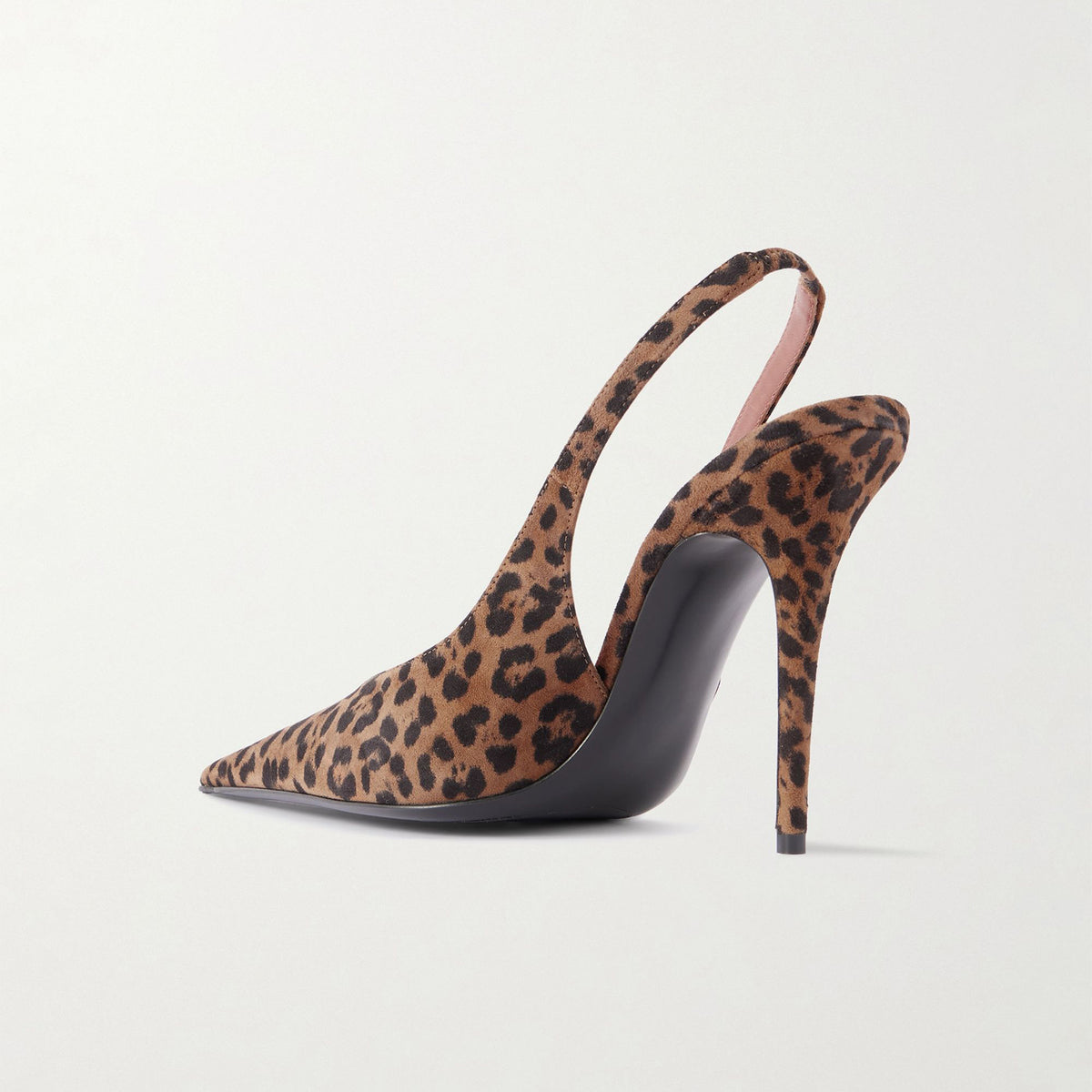 Leopard Faux Suede Pointed-Toe Buckle Slingback Sleek High Heels