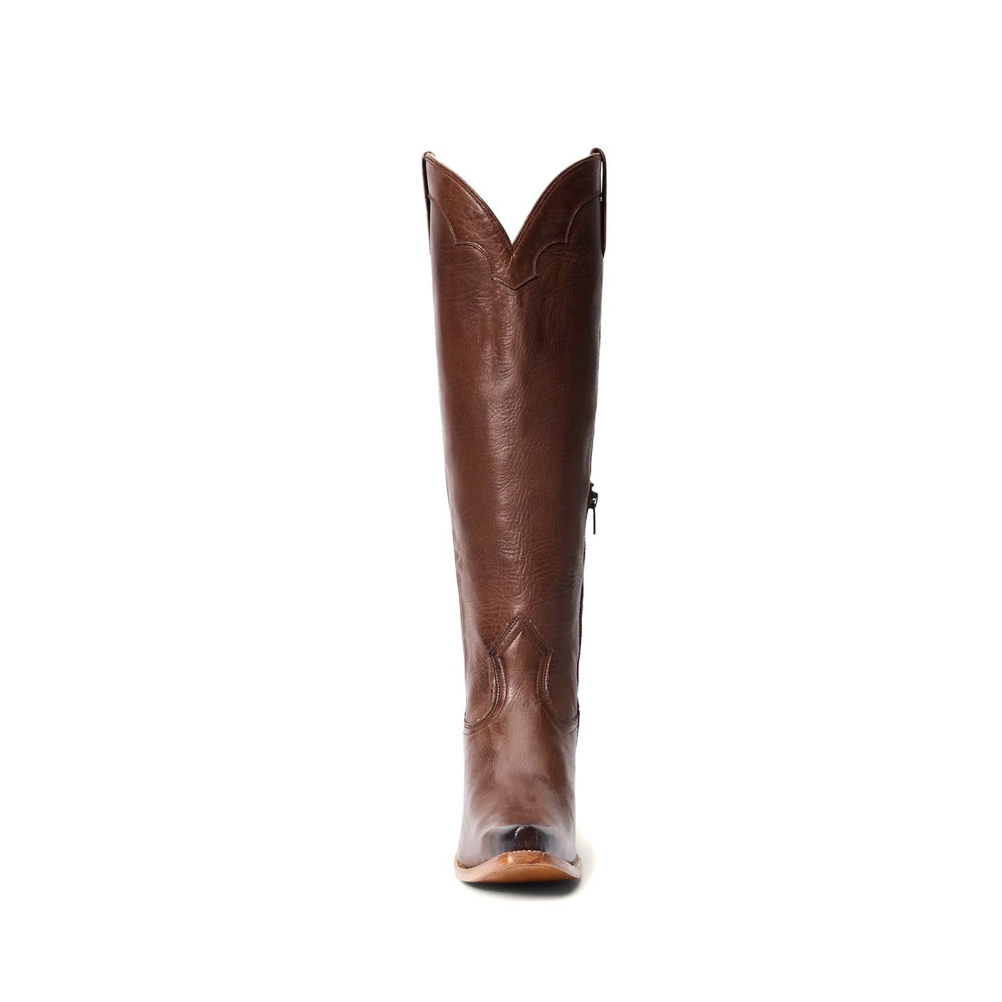 Brown Snip-Toe Simple Half-Zip Tall Knee High Cowgirl Boots