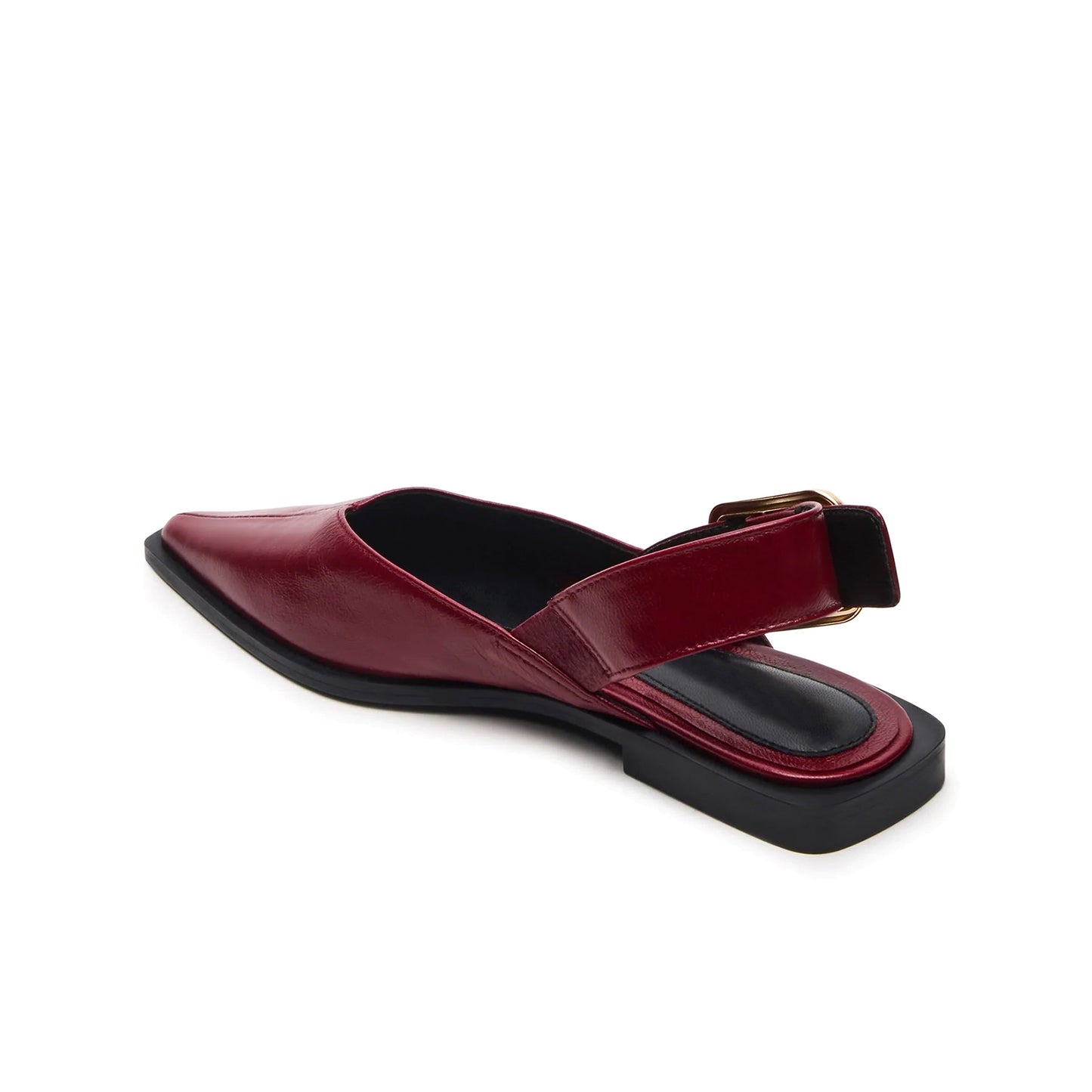 Burgundy Vegan Leather Pointed-Toe Slingback Buckle Flats
