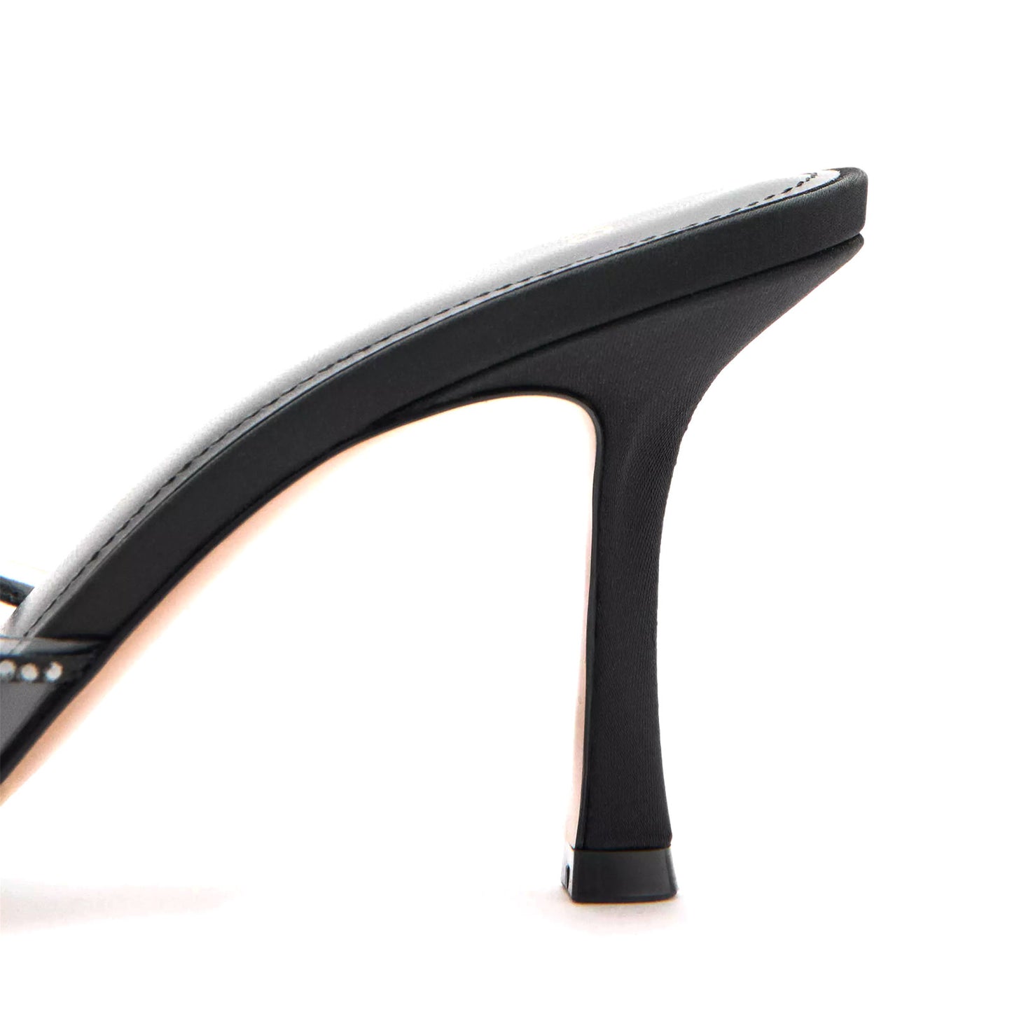 Black Satin Open Pointed-Toe PVC Transparent Film With Strap Backless High Heels