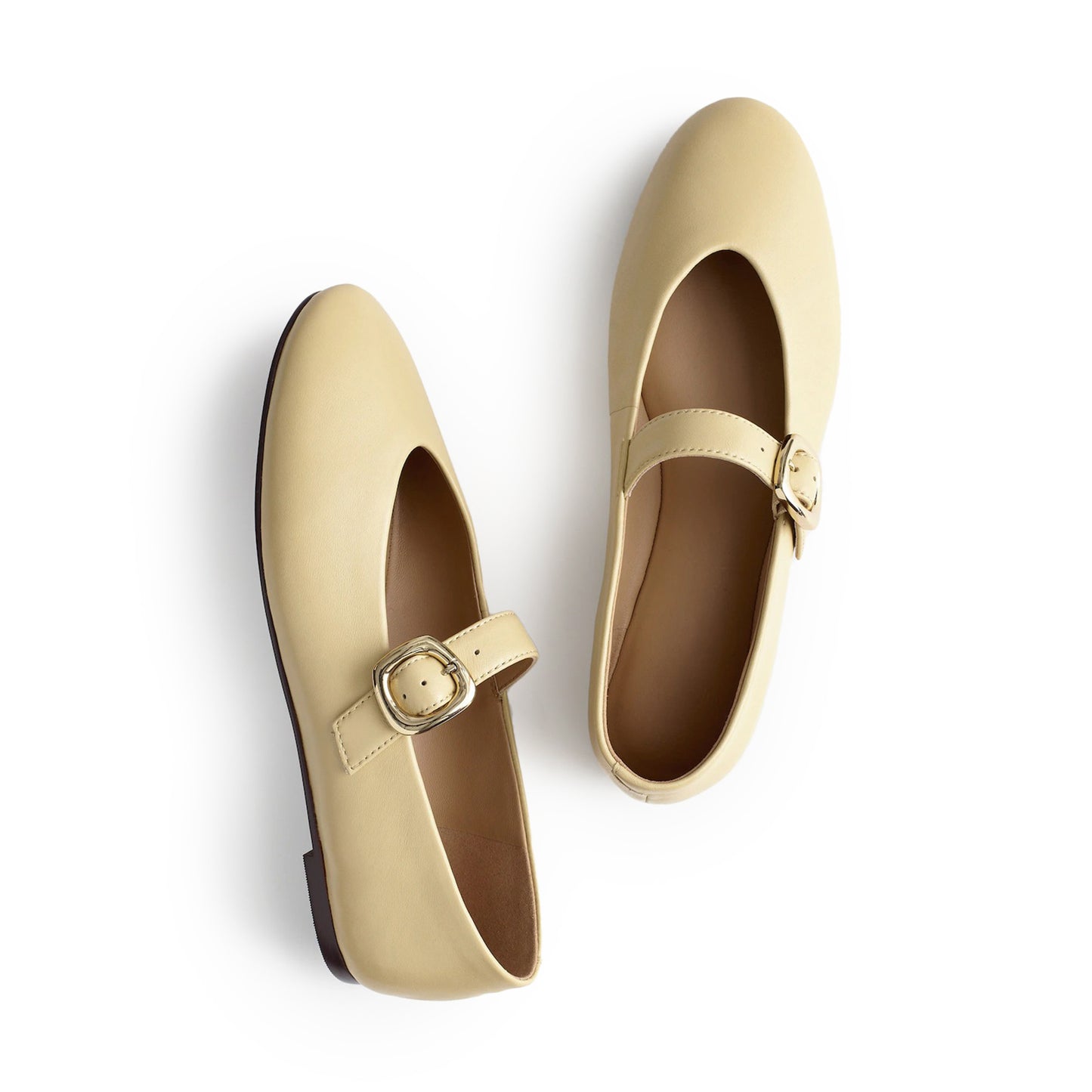 Yellow Vegan Leather Round-Toe Buckle Bridge Strap Slip-On Flats