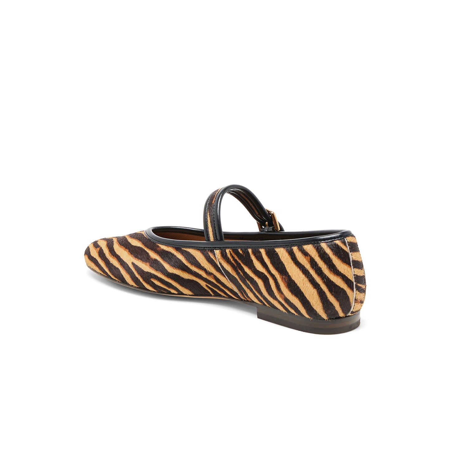 Zebra Print Pony Hair Vegan Leather Round-Toe Bridge Strap Ballet Flats