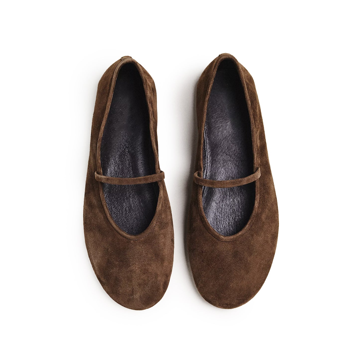 Brown Faux Suede Round-Toe Bridge Strap Ballet Flats
