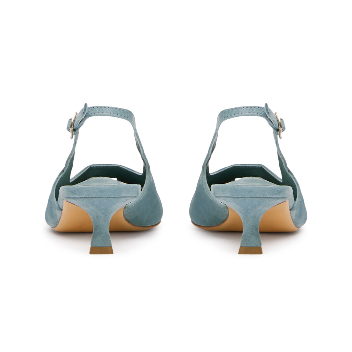 Chic Pointed-Toe Buckle Slingback Kitten Heels - Blue Faux Suede
