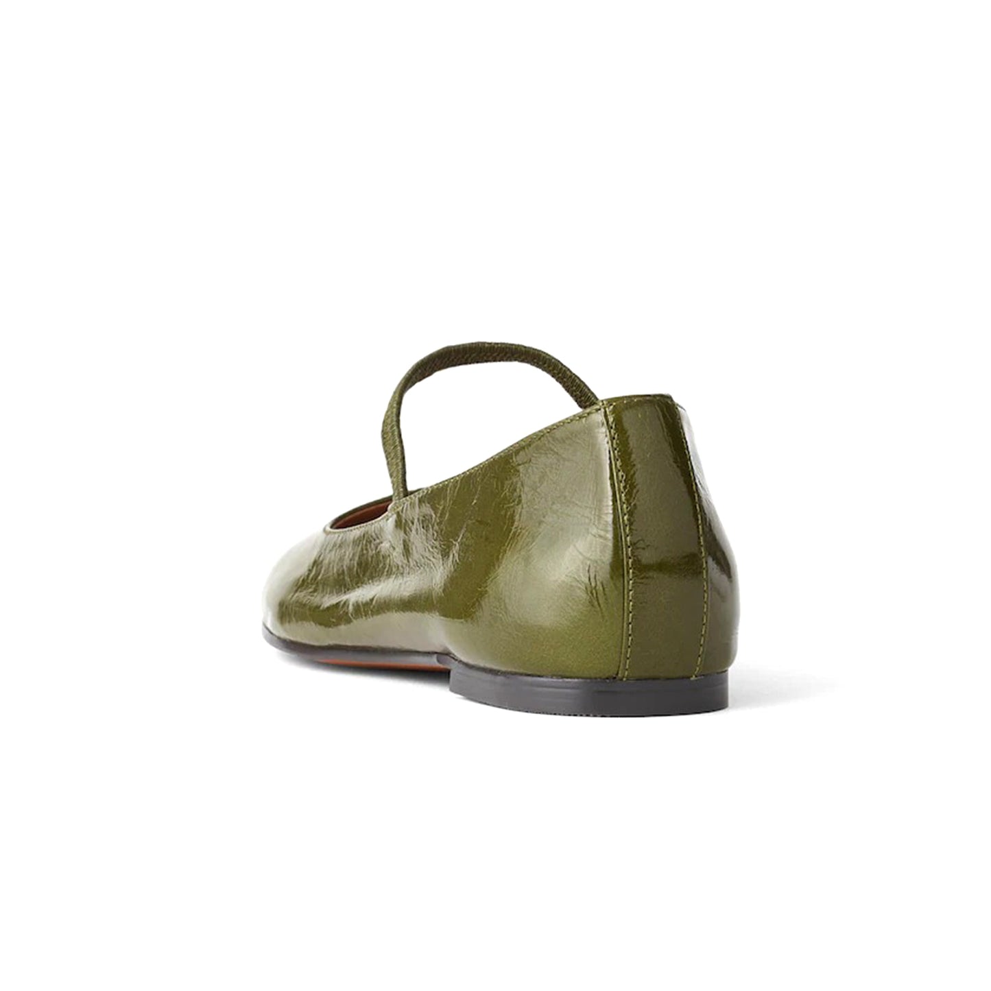 Green Patent Leather Square-Toe Bridge Strap Slip-On Flats