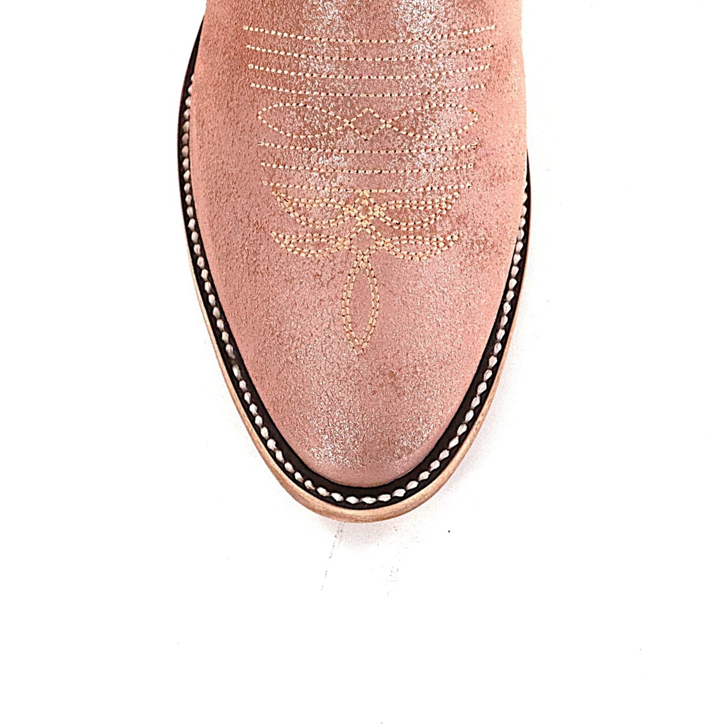 Rose Pink Round-Toe Leaves Embroidery Mid Calf Cowgirl Boots