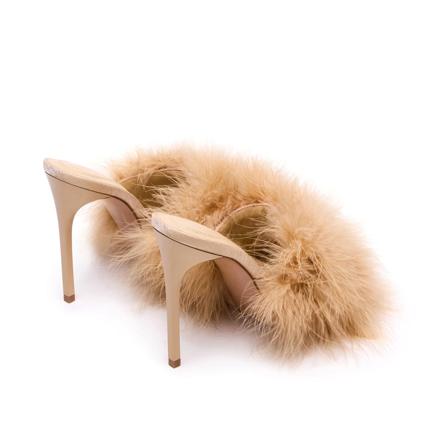 Tan Pointed-Toe Front Plush Slip-On High Heels