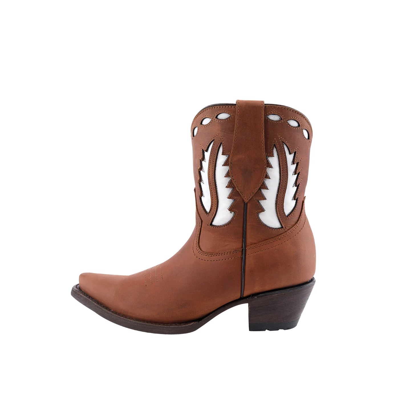 Brown Snip-Toe White Inlay Cowgirl Ankle Boots