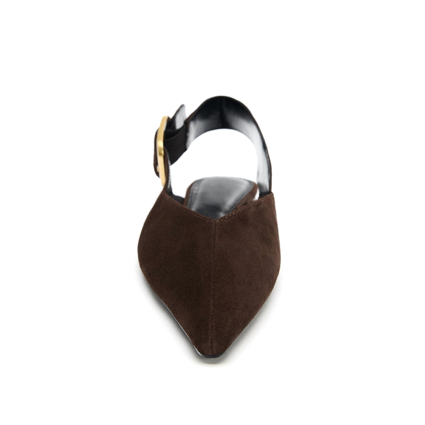 Chocolate Faux Suede Pointed-Toe Slingback Buckle Flats