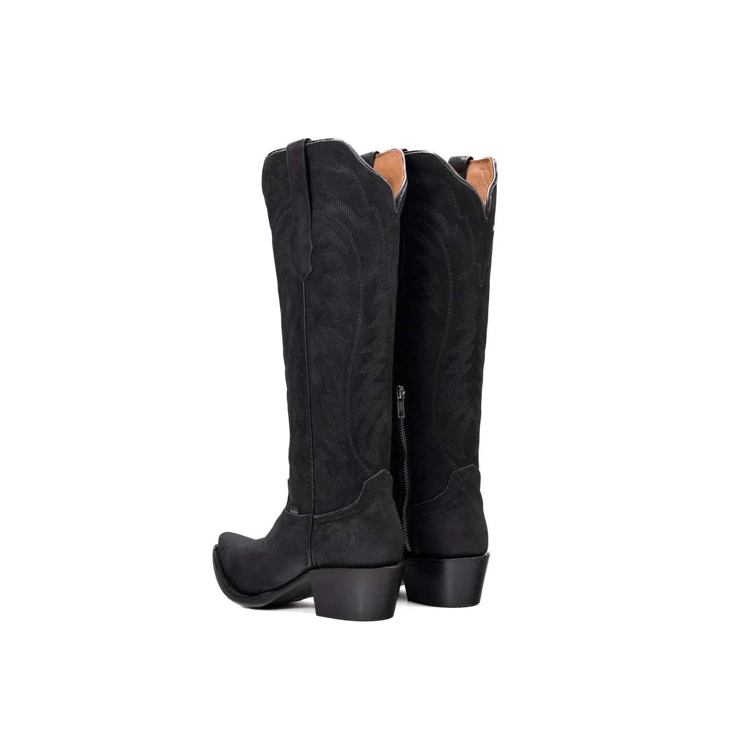 Black Snip-Toe Thread Stitching Half-Zip Knee High Cowgirl Boots