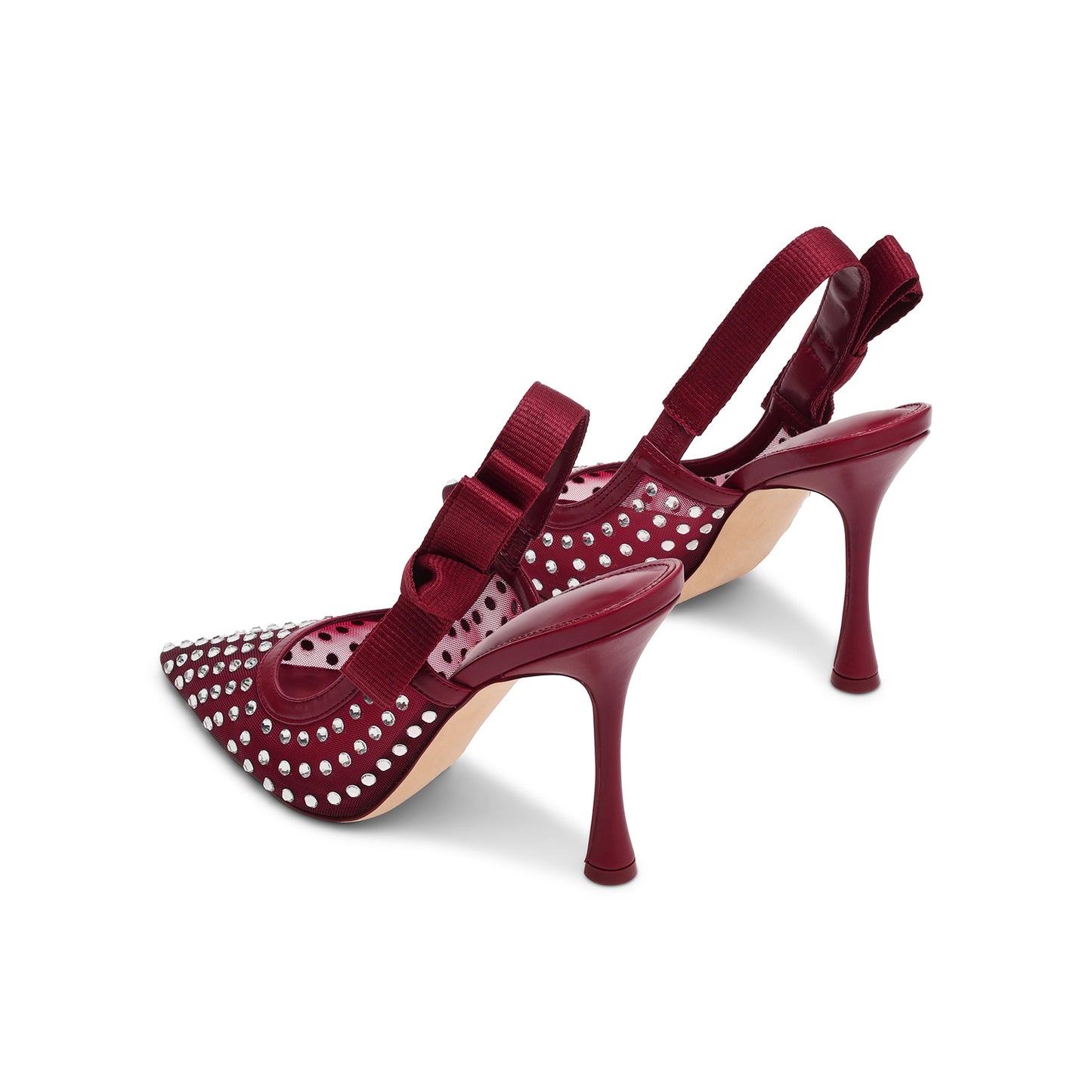 Red Mesh Rhinestones Pointed-Toe Slingback With Bow High Heels Pumps