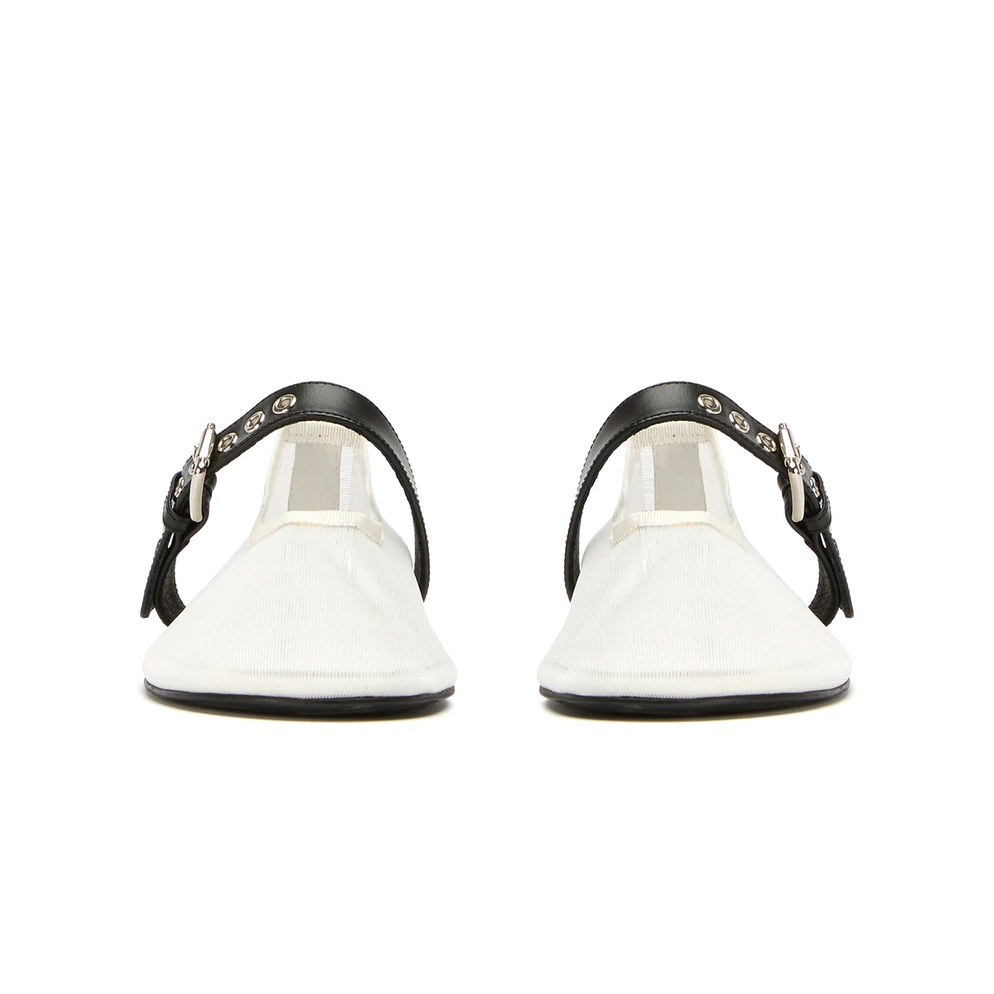 White Mesh Round-Toe Ballet Flats With Bridge Strap