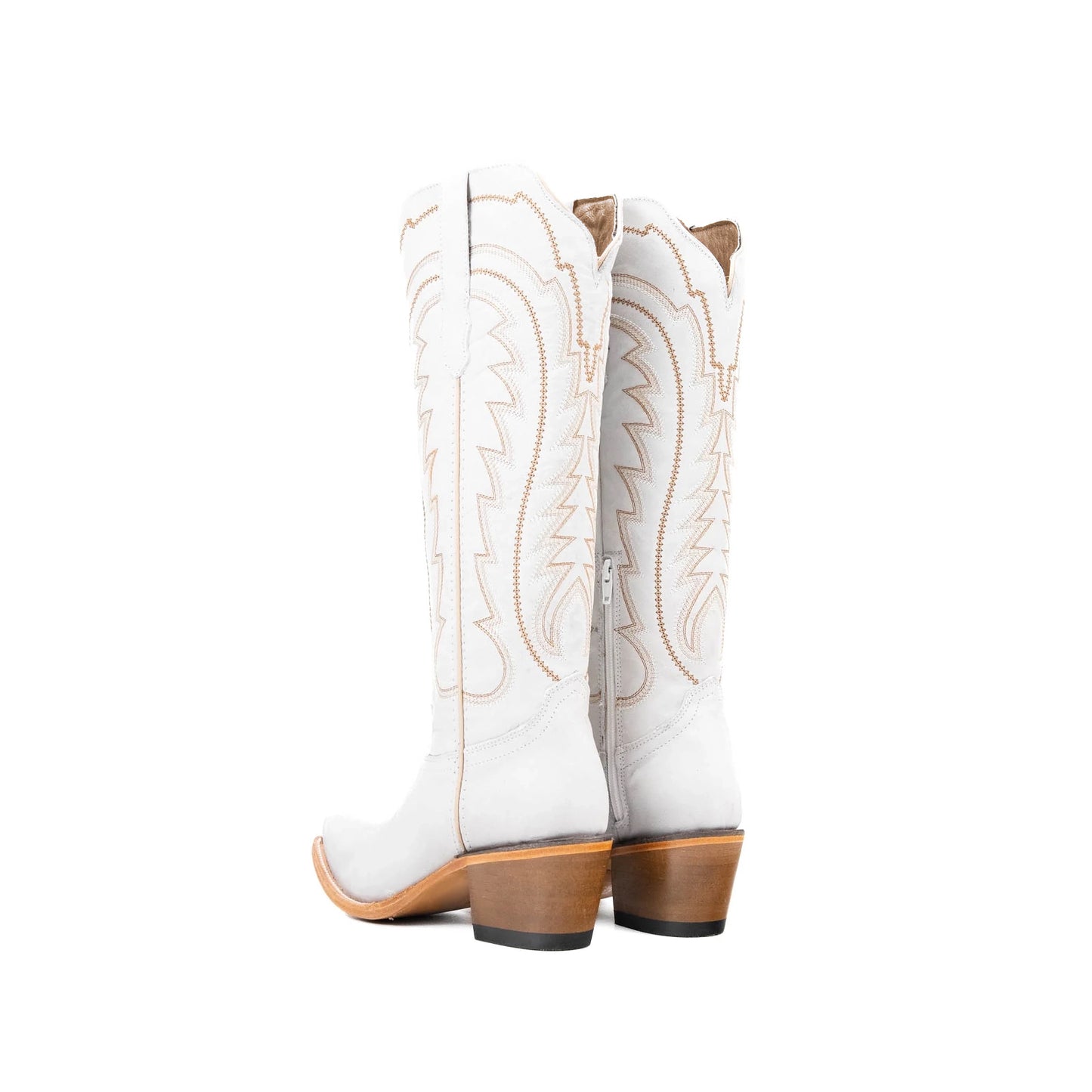 White Snip-Toe Thread Stitching Half-Zip Knee High Cowgirl Boots