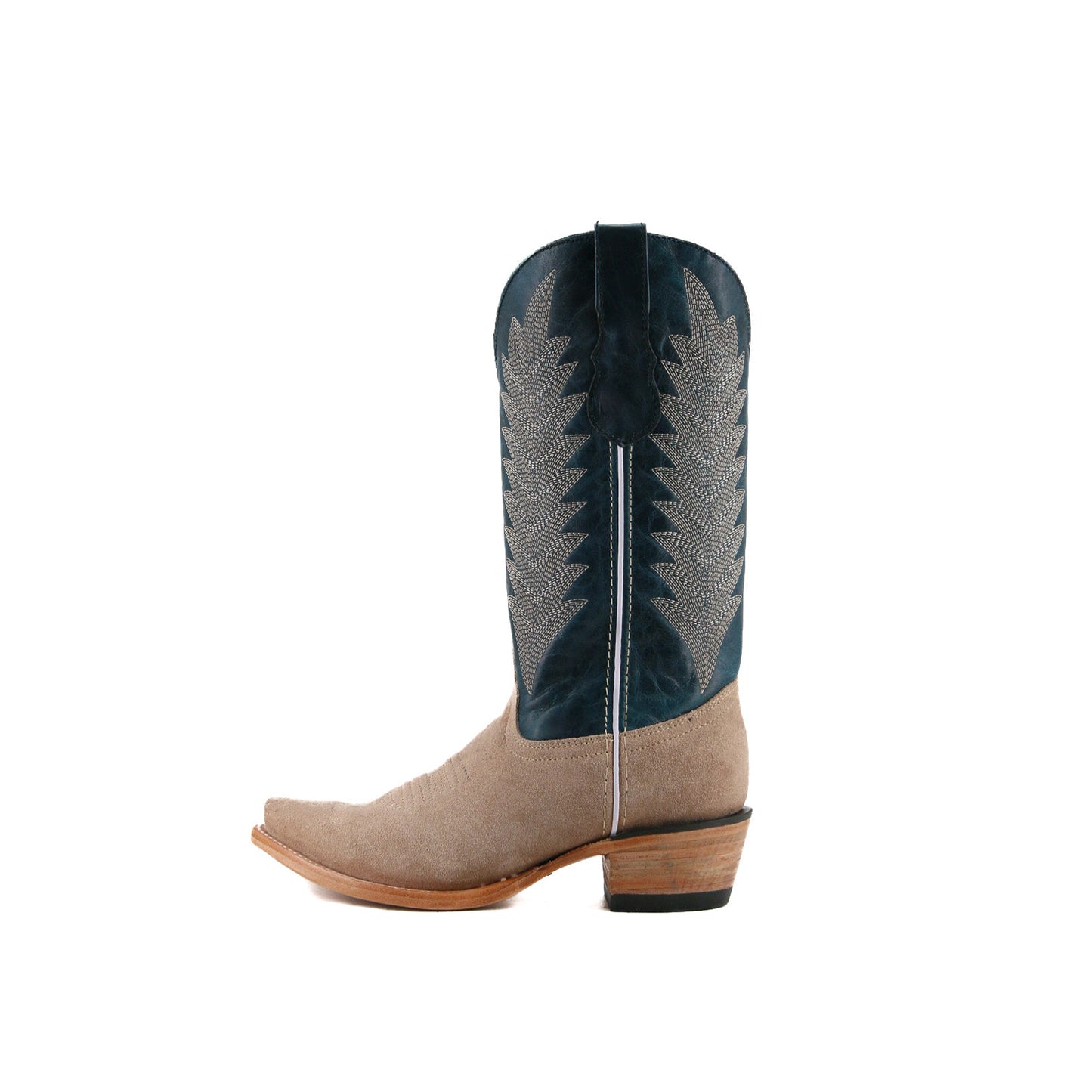 Contrast Navy And sand Faux Suede Snip-Toe Embroidery Mid Calf Cowgirl Boots