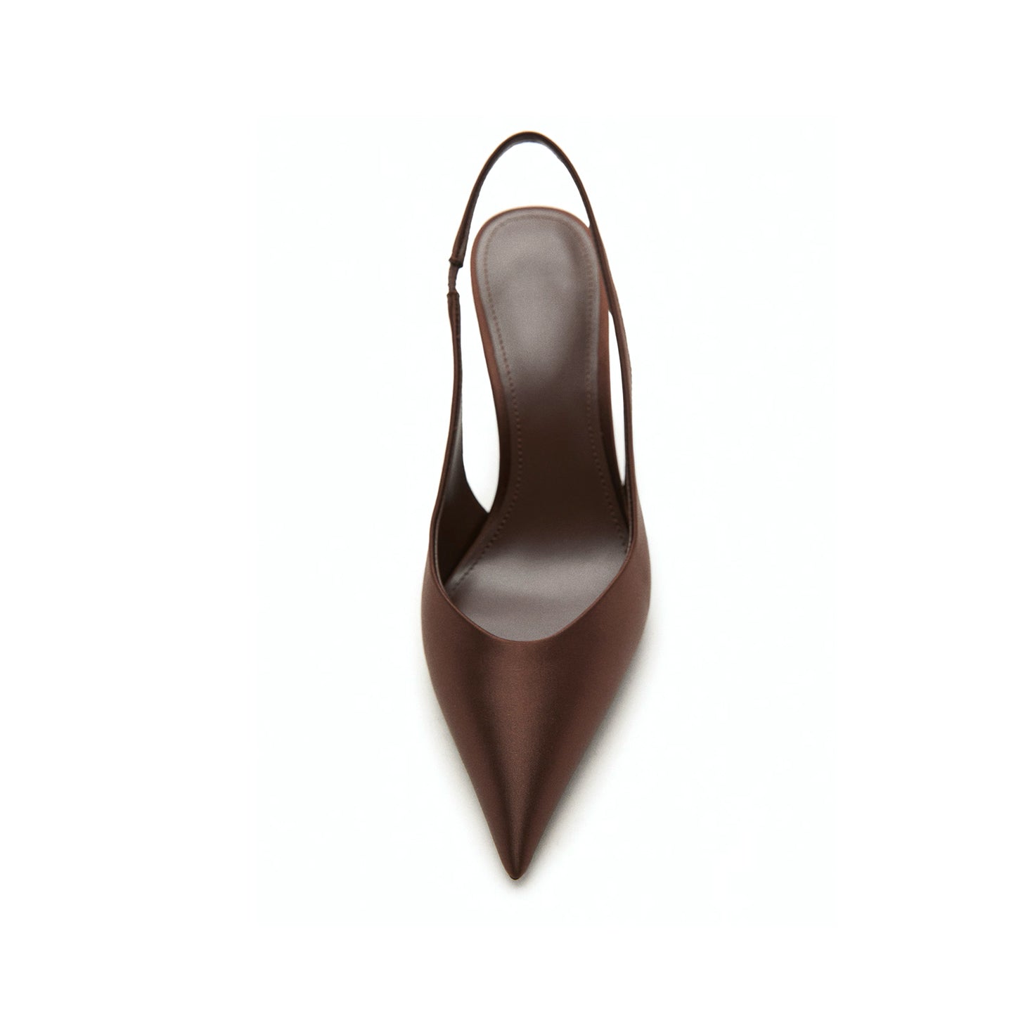 Chocolate Satin Pointed-Toe Slip-On Slingback High Heels
