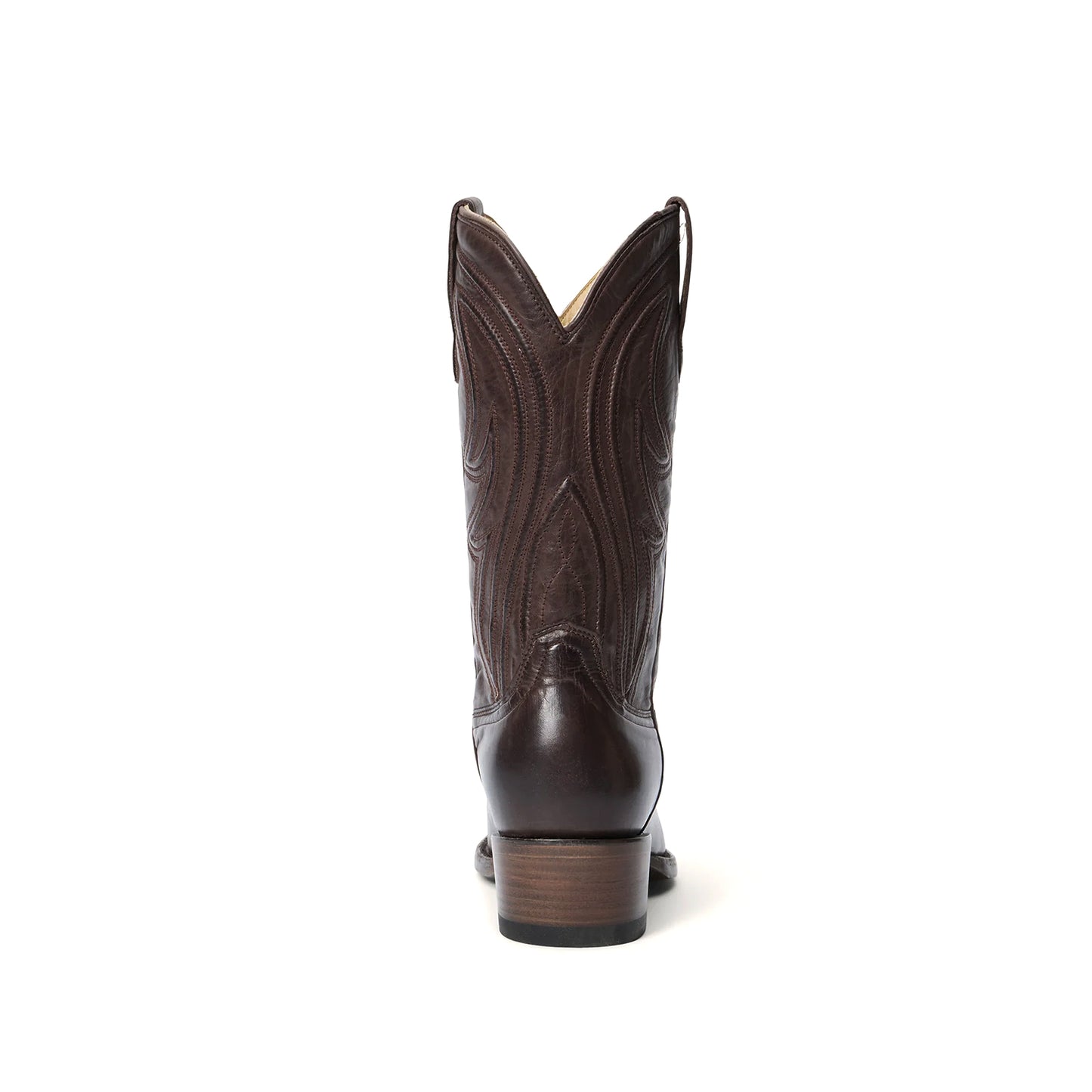 Chocolate Almond-Toe Embroidery Classic Mid Calf Cowgirl Boots