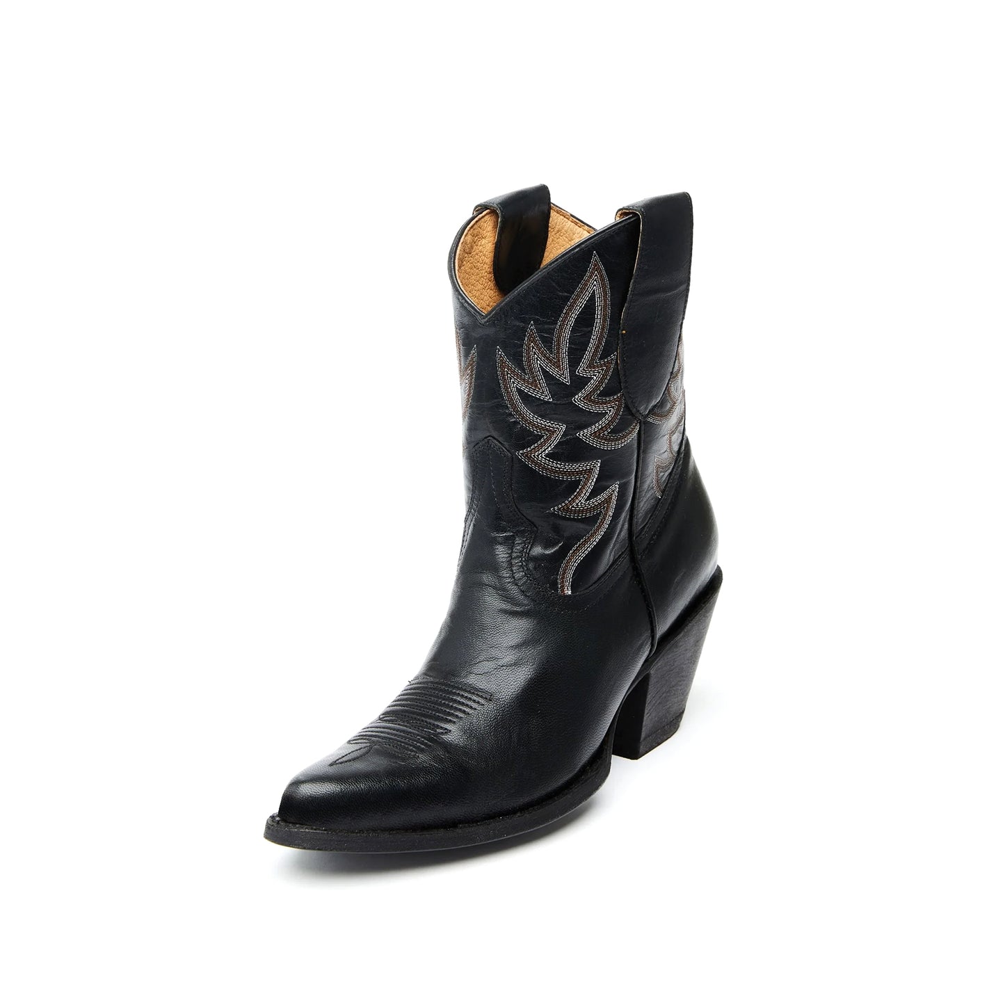 Black Almond-Toe Embroidery Ankle Cowgirl Boots