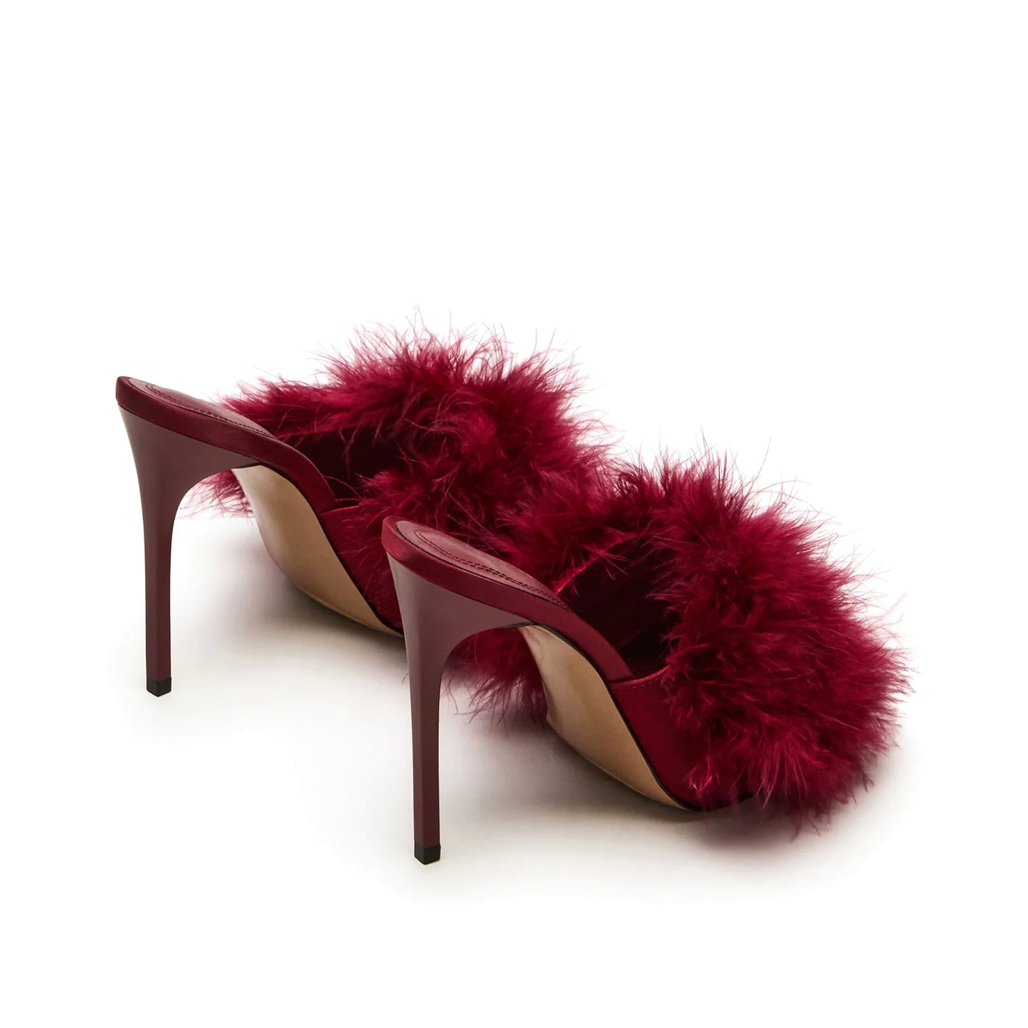 Dark Red Pointed-Toe Front Plush Slip-On High Heels