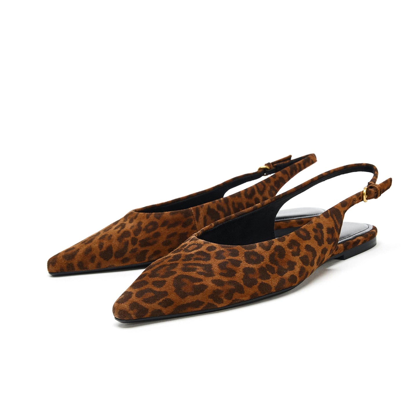 Leopard Faux Suede Pointed-Toe Slingback Flats