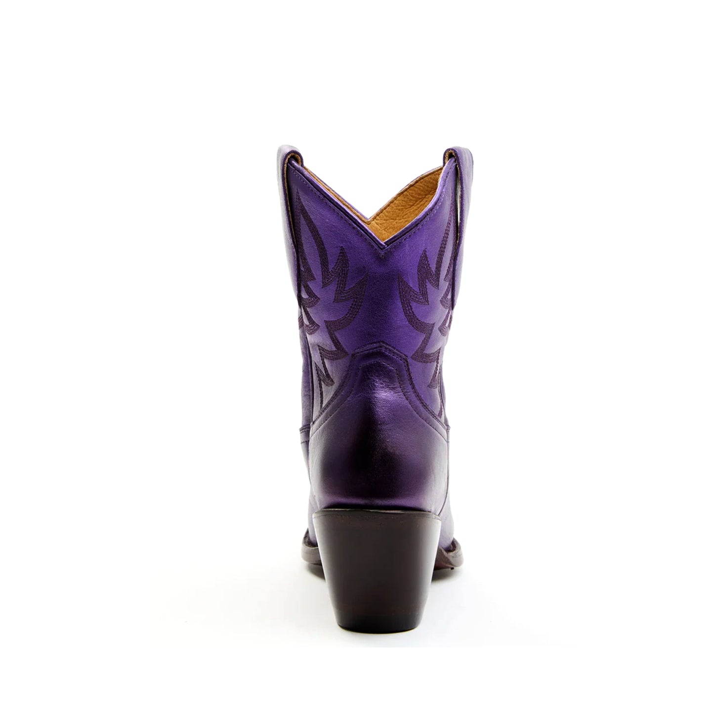 Metallic Purple Almond-Toe Embroidery Ankle Cowgirl Boots