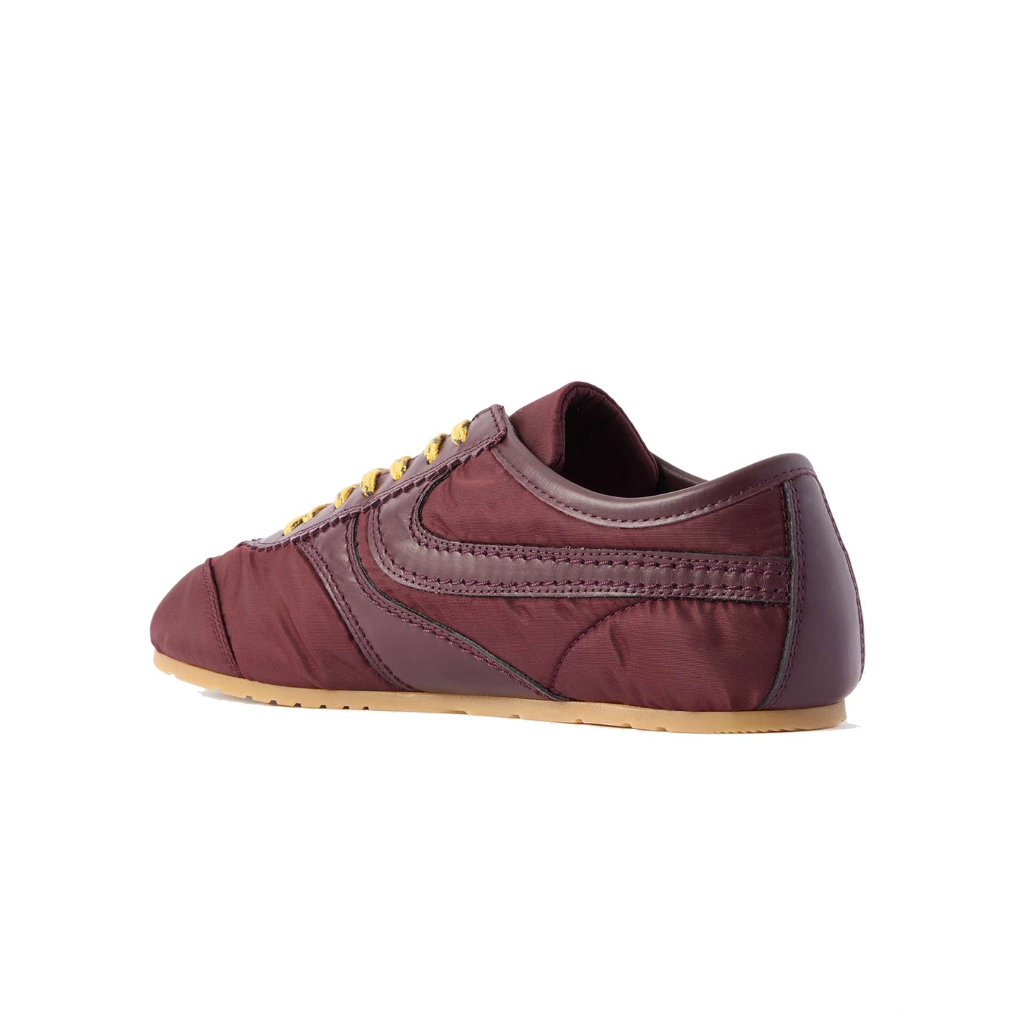 Burgundy Contrast Vegan Leather And Cloth Square-Toe Lace-Up Sneakers Flats