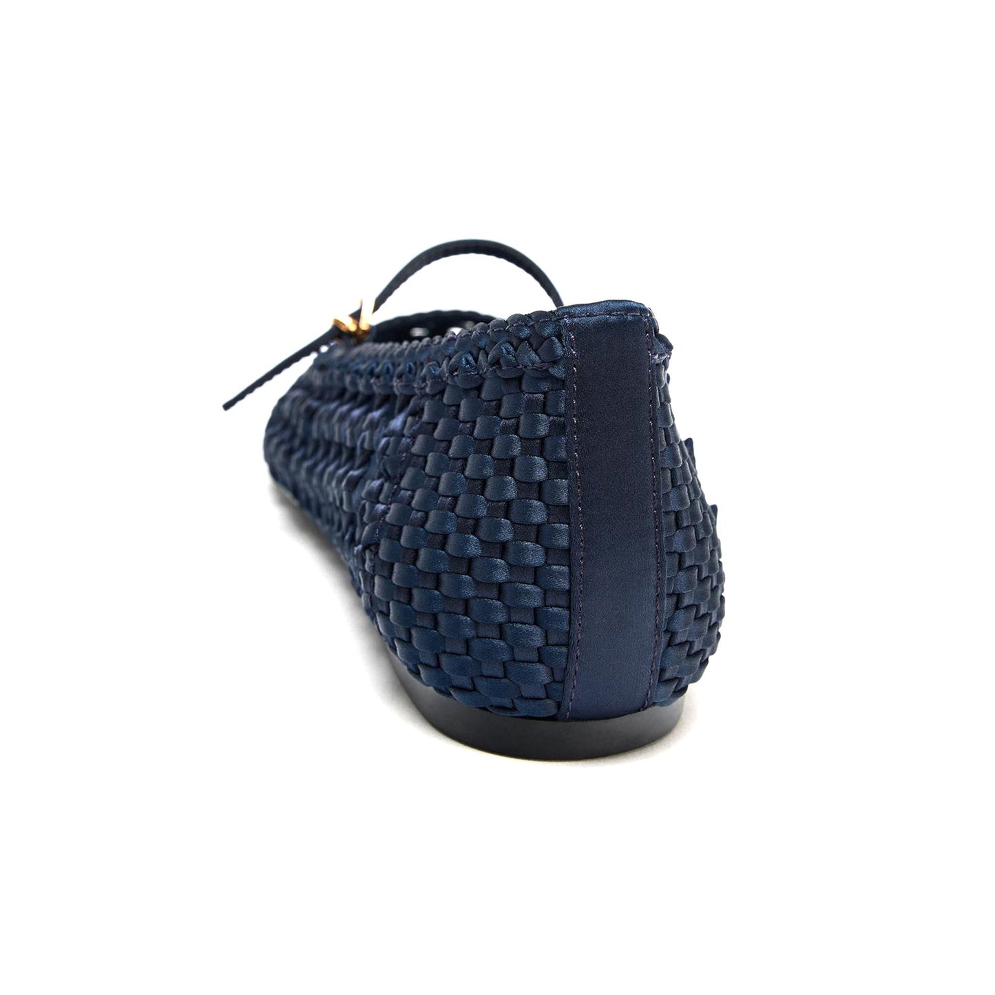 Blue Woven Satin Square-Toe Buckle Mary Jane Chic Flats