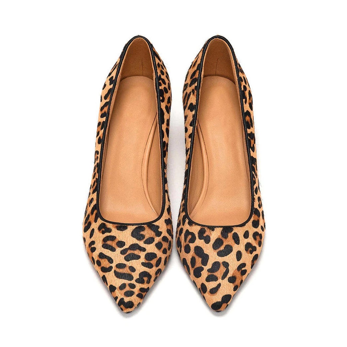 Leopard Pattern Pony Hair Vegan Leather Pointed-Toe Chic Kitten Heels