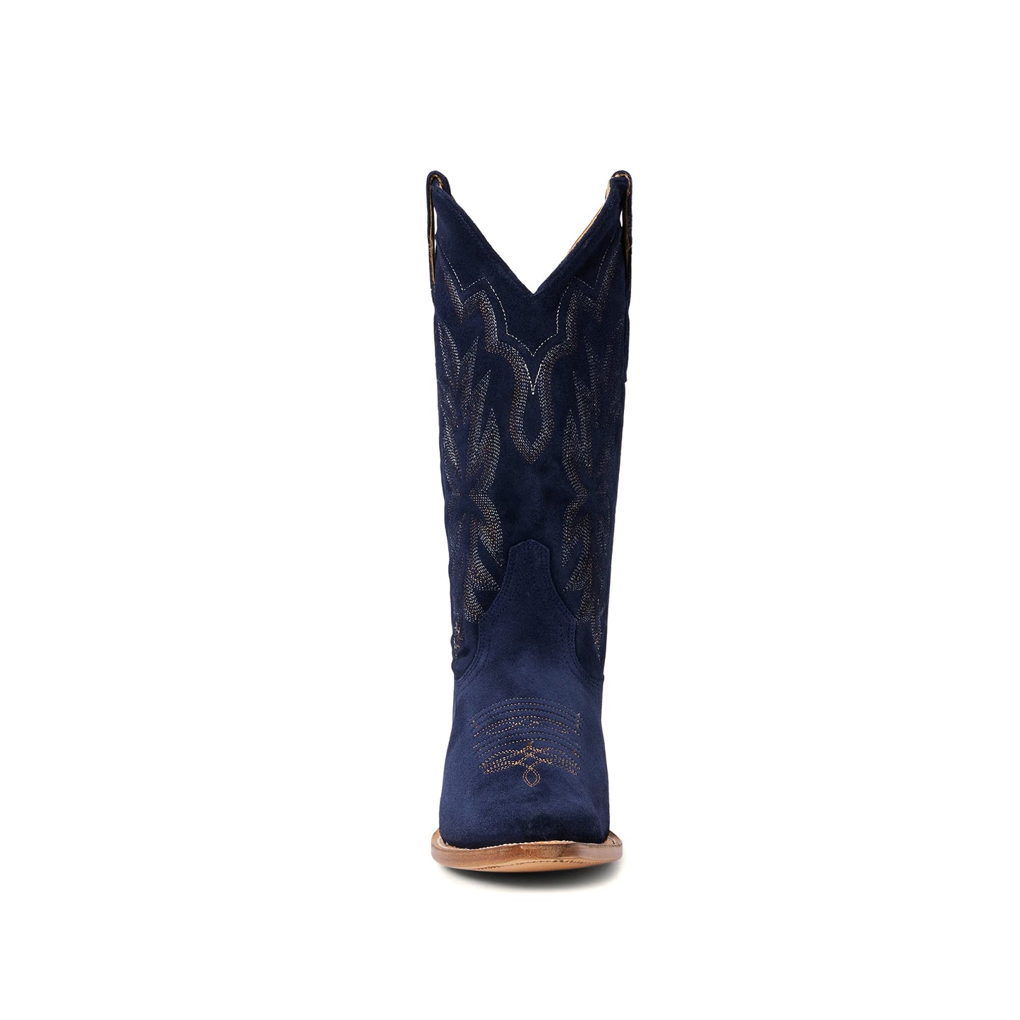 Dark Blue Faux Suede Snip-Toe Embroidery Mid Calf Cowgirl Boots