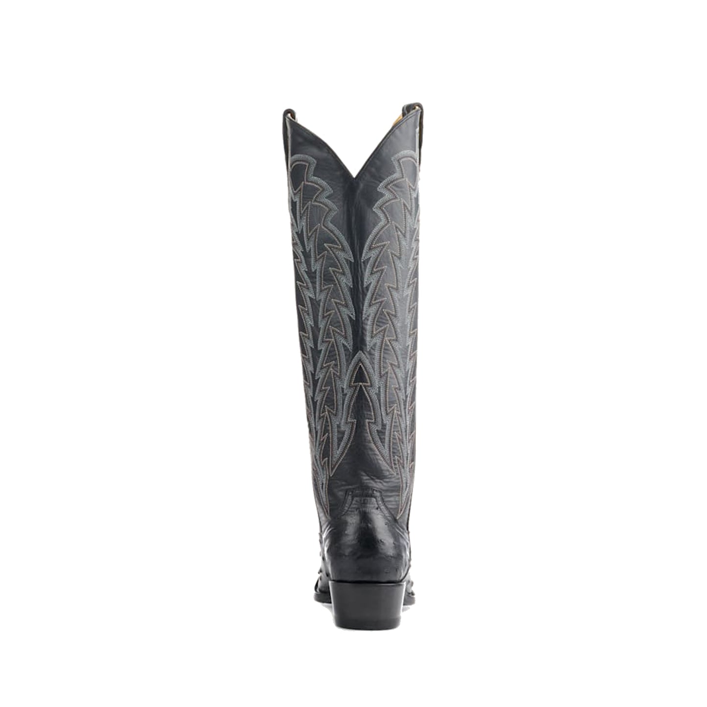 Black Contrast Vegan Leather And Ostrich Print Snip-Toe Embroidery Classic Wide Calf Knee High Cowgirl Boots