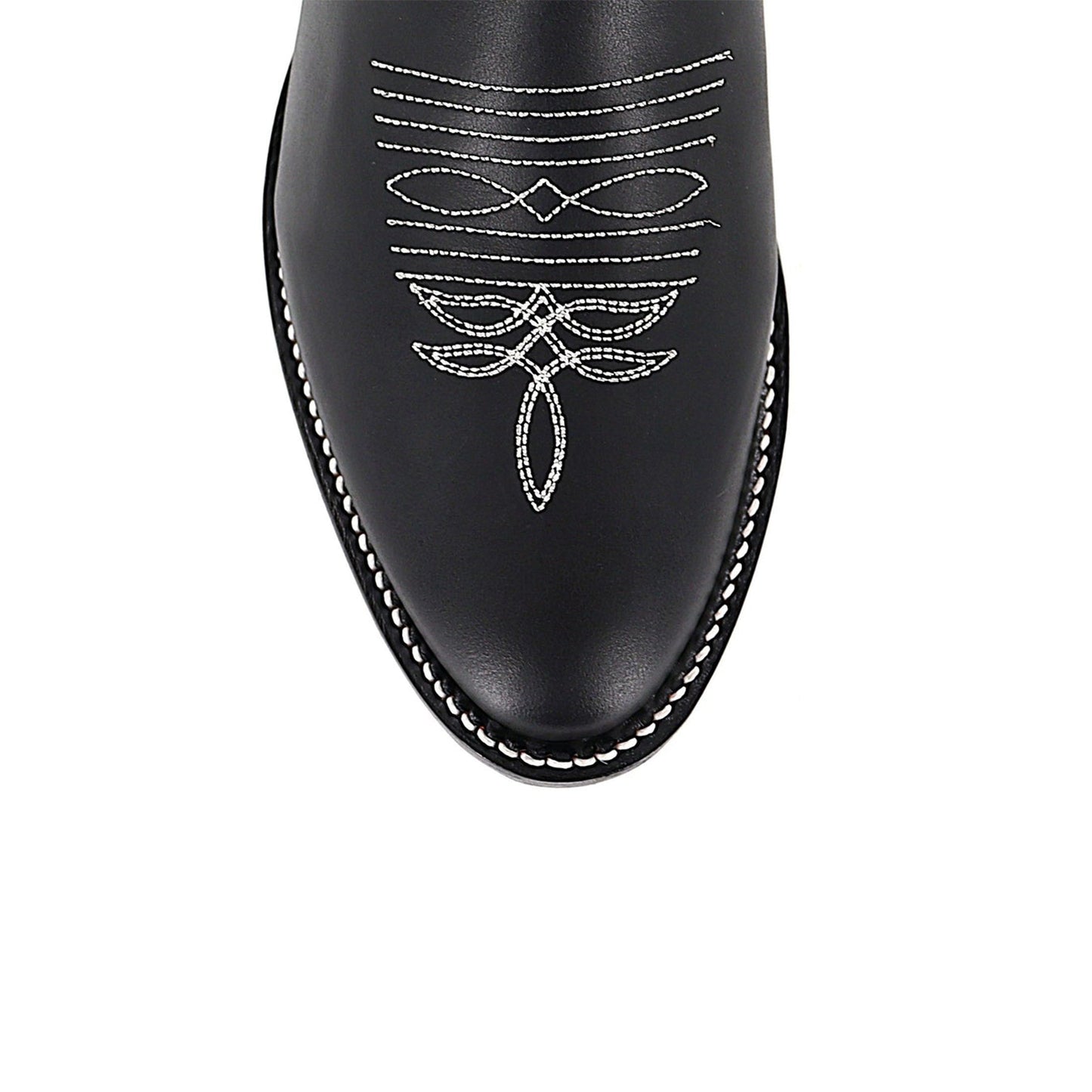 Black Round-Toe Embroidery Classic Mid Calf Cowgirl Boots