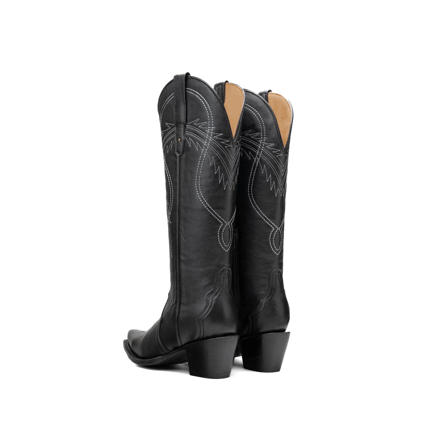 Black Snip-Toe Half-Zip Double Embroidery Knee High Cowgirl Boots