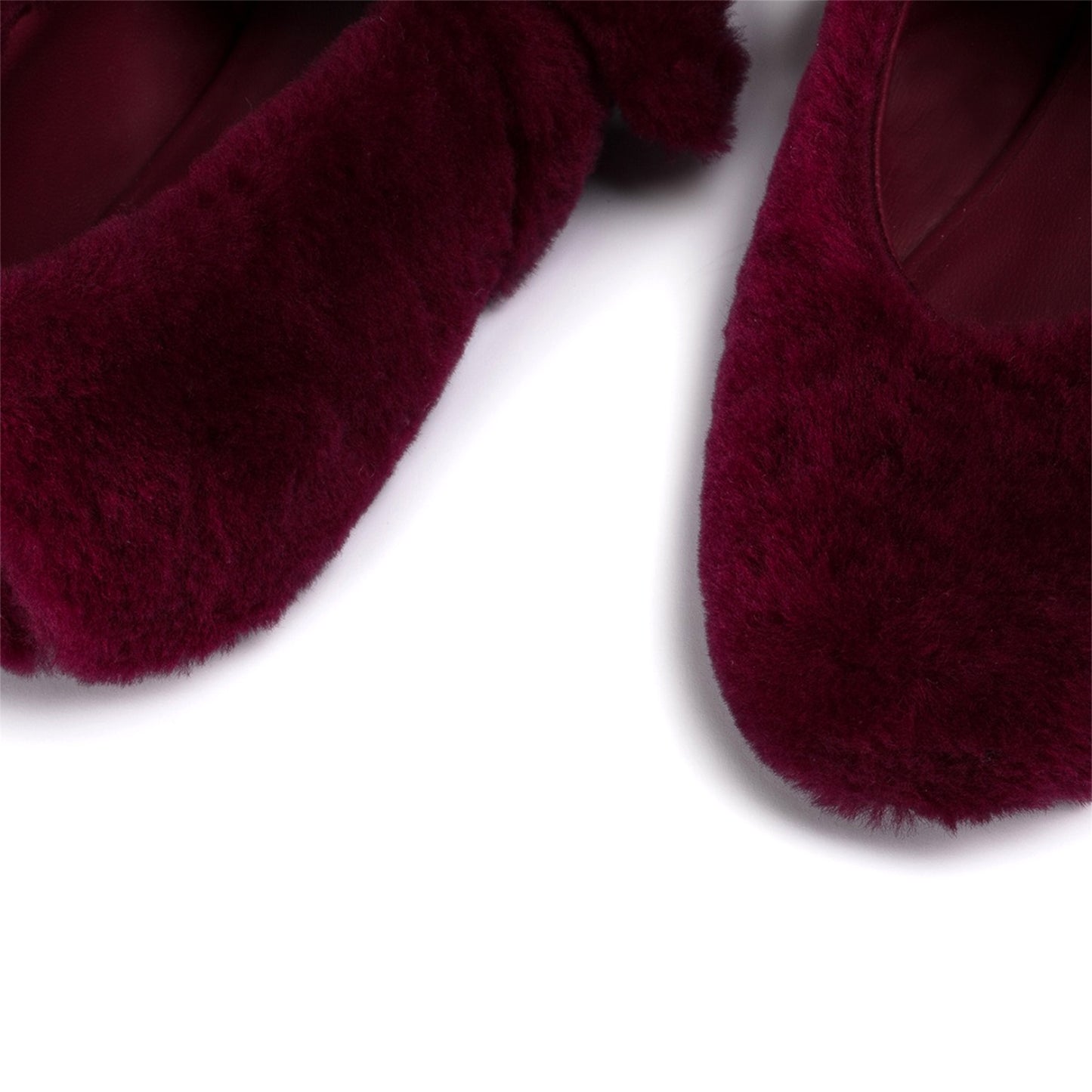 Cherry Red Full Plush Square-Toe Bridge Strap Ballet Flats