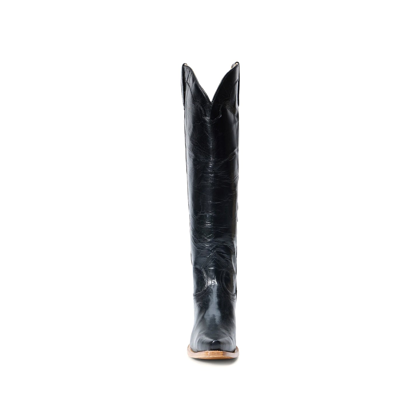 Black Snip-Toe Simple Half-Zip Tall Knee High Cowgirl Boots