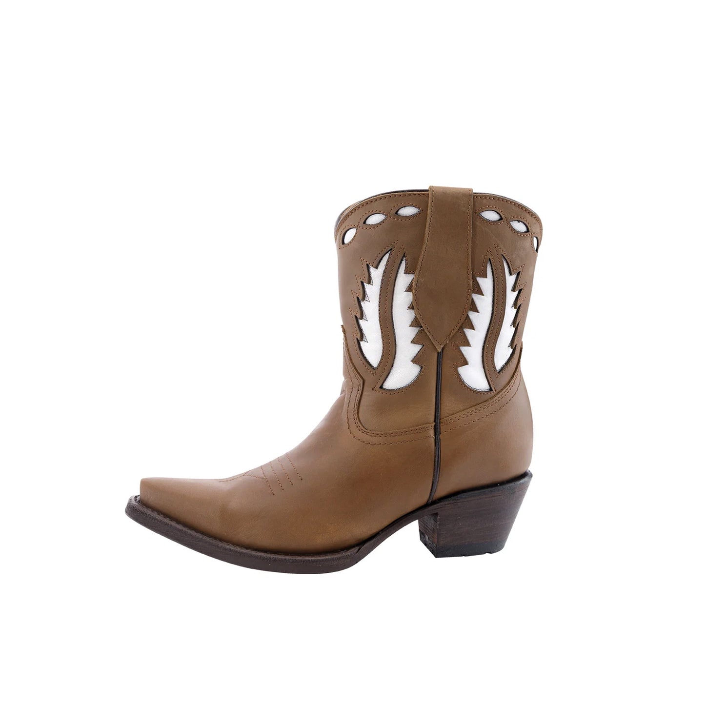 Bronze Snip-Toe White Inlay Cowgirl Ankle Boots