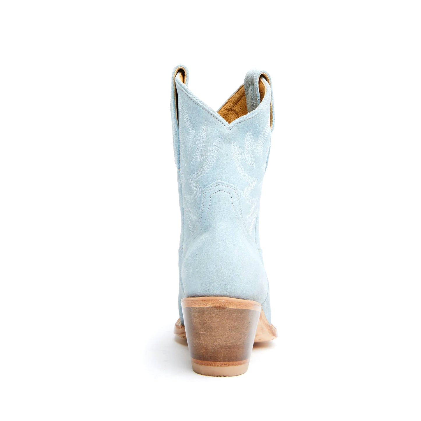 Light Blue Faux Suede Almond-Toe Embroidery Ankle Cowgirl Boots