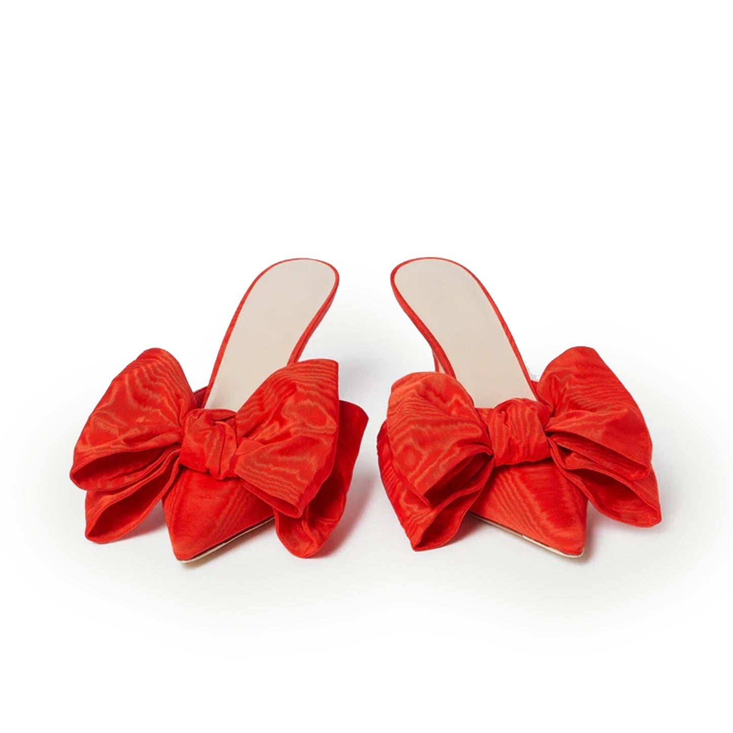 Red Satin Pointed-Toe Front Big Bow High Heels