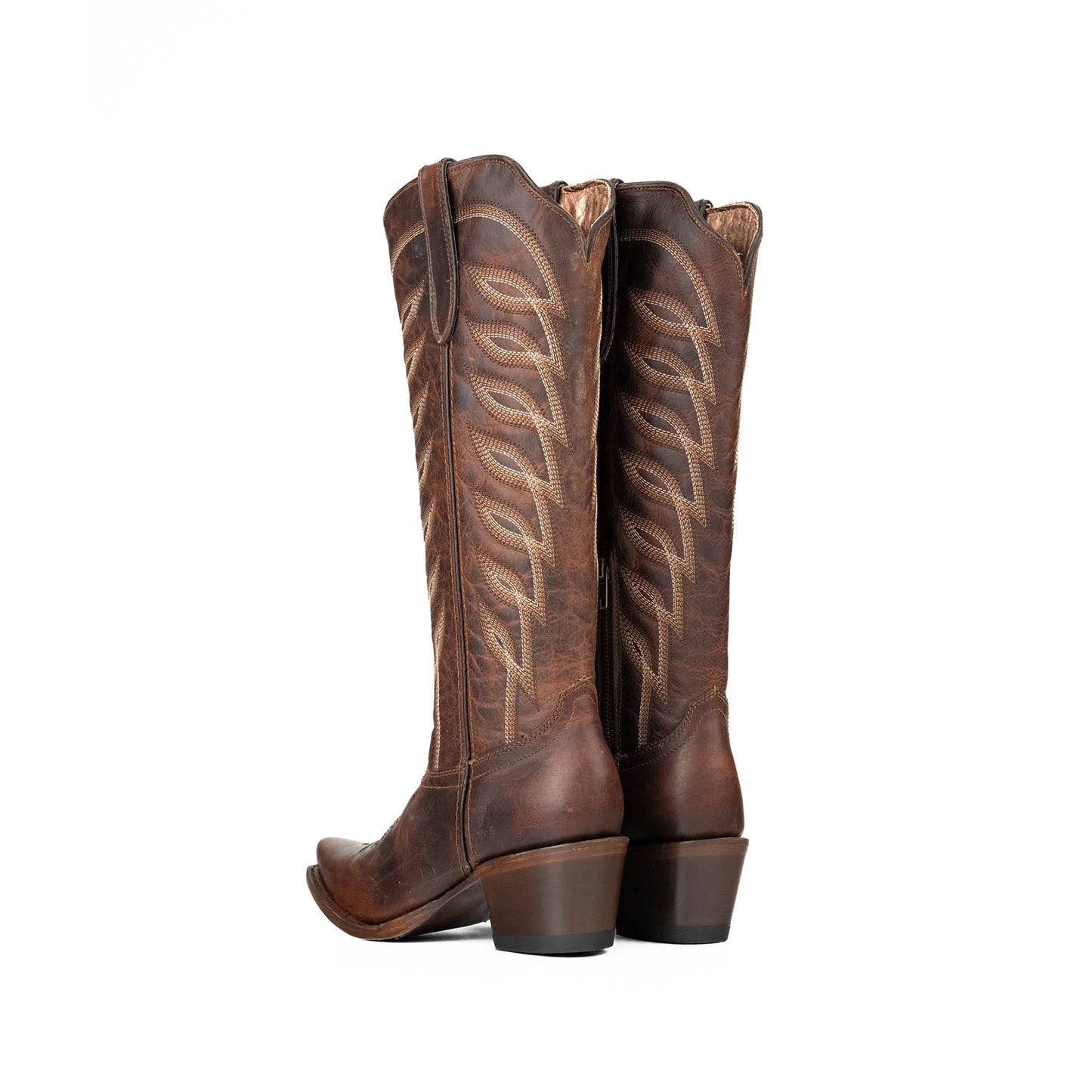 Coffee Snip-Toe Half-Zip Embroidery Knee High Cowgirl Boots