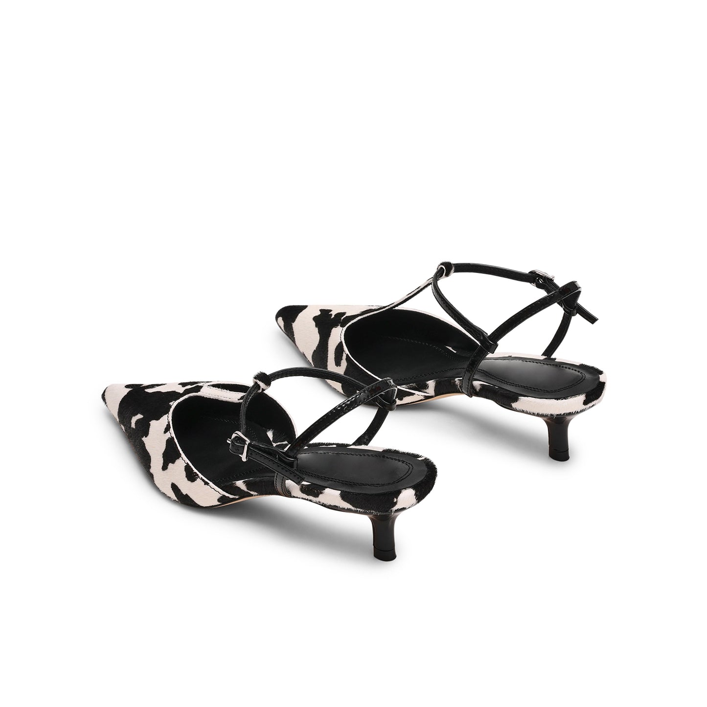 Cow Print Pony Hair Pointed-Toe Straps Kitten Heels