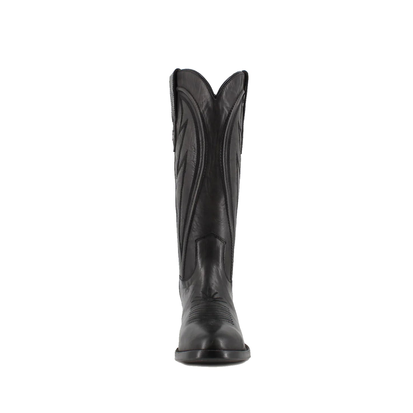 Black Almond-Toe Mid Calf Simple Embroidery Cowgirl Boots