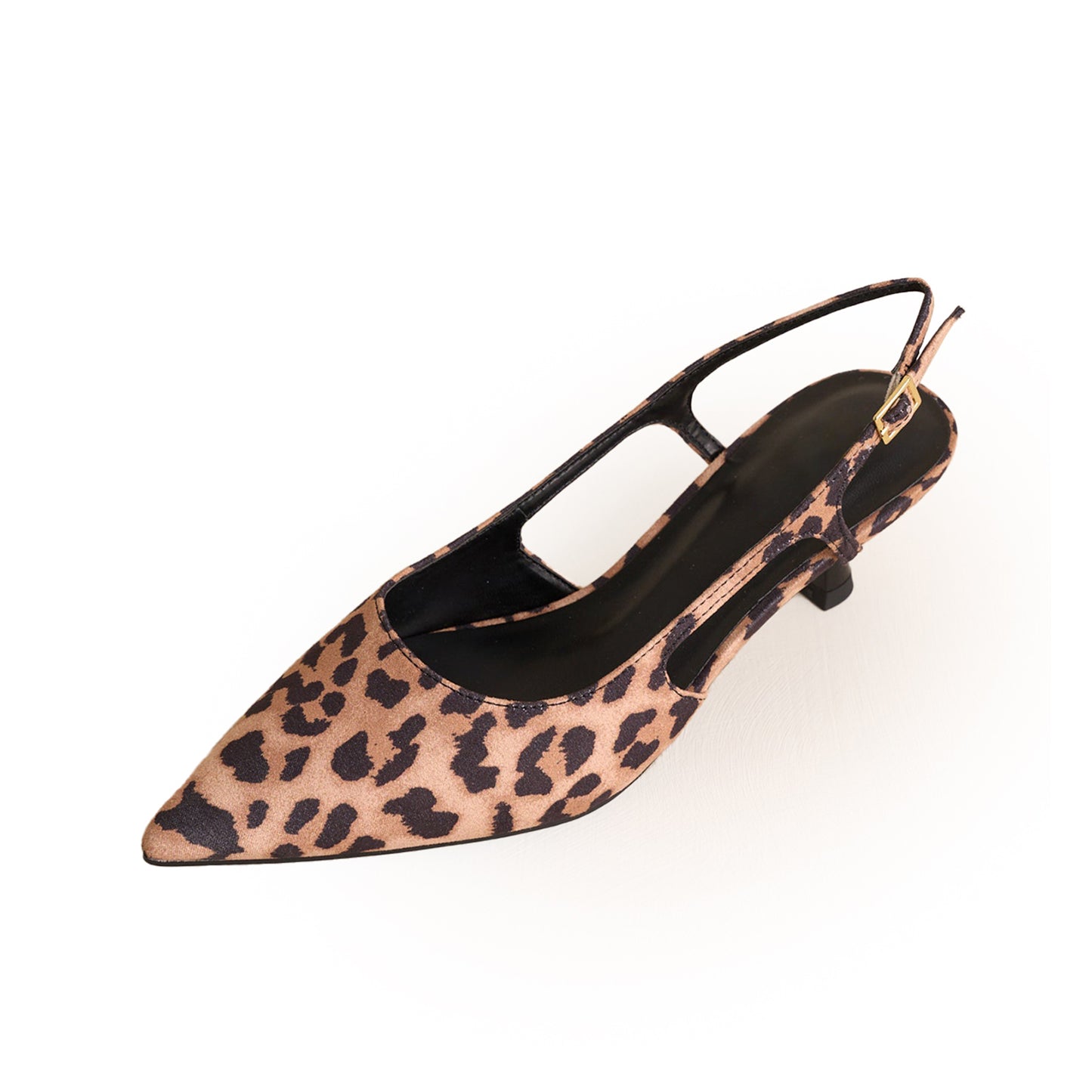 Leopard Satin Pointed-Toe Classic Slingback Kitten Heels