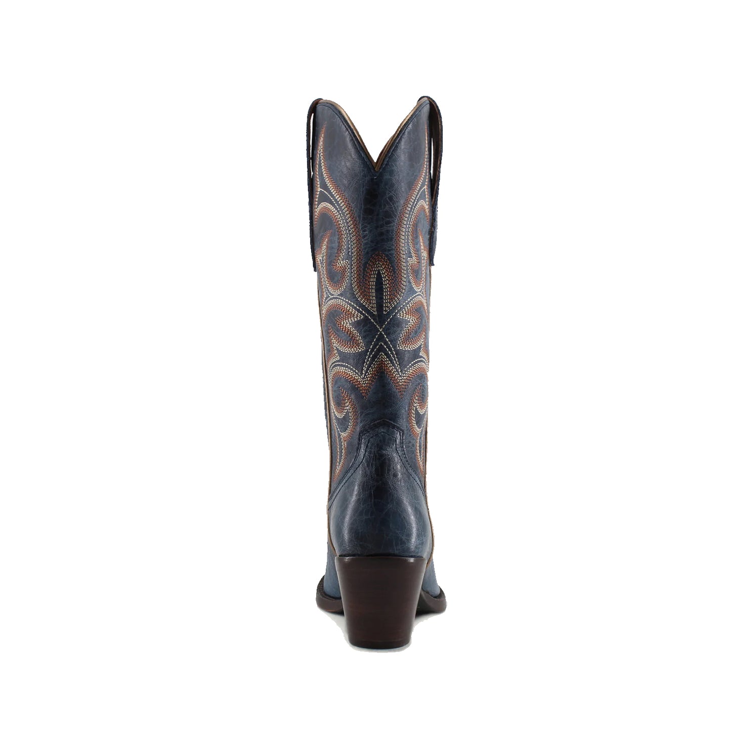 Distressed Dark Blue Snip-Toe Mid Calf Embroidery Cowgirl Boots
