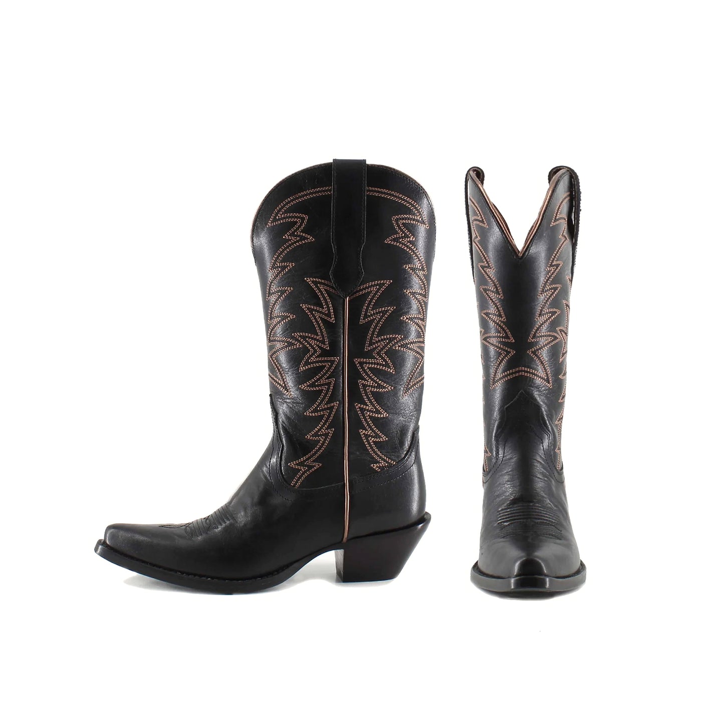 Black Snip-Toe Embroidery Western Mid Calf Cowgirl Boots