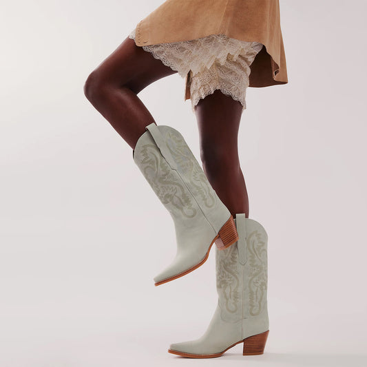 Mint Green Snip-Toe Classic Embroidery Mid Calf Cowgirl Boots