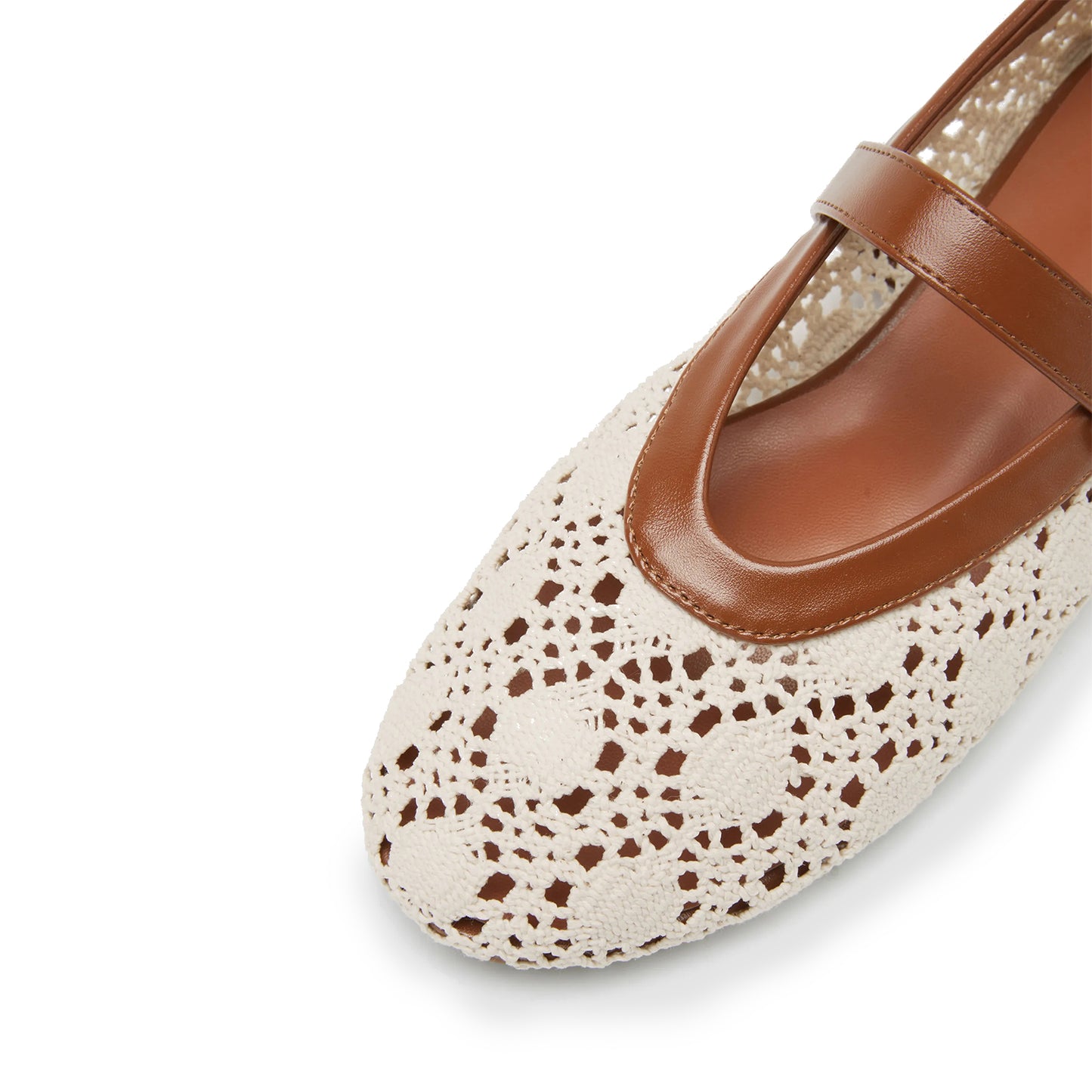 Beige Wool Weaving Round-Toe Buckle Mary Jane Classic Flats
