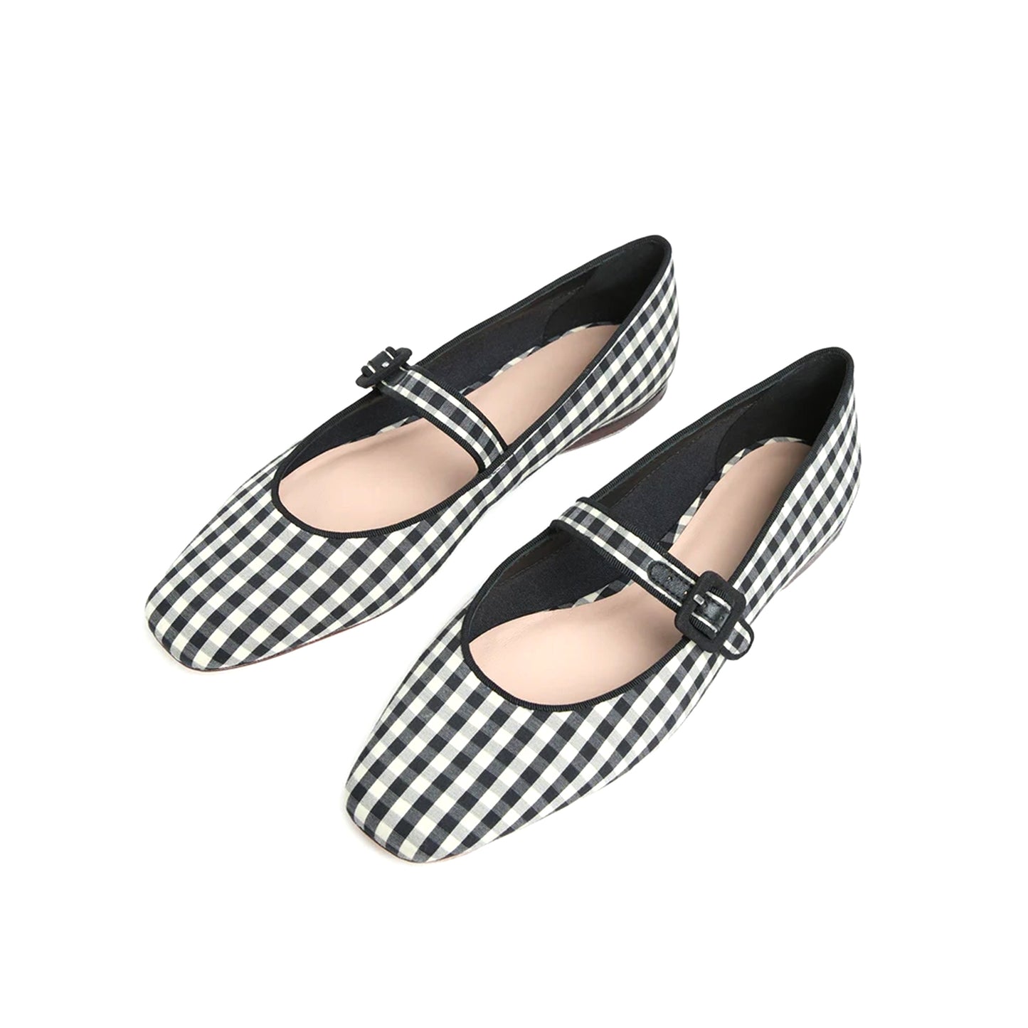 Gingham Satin Square-Toe Bridge Strap Ballet Flats